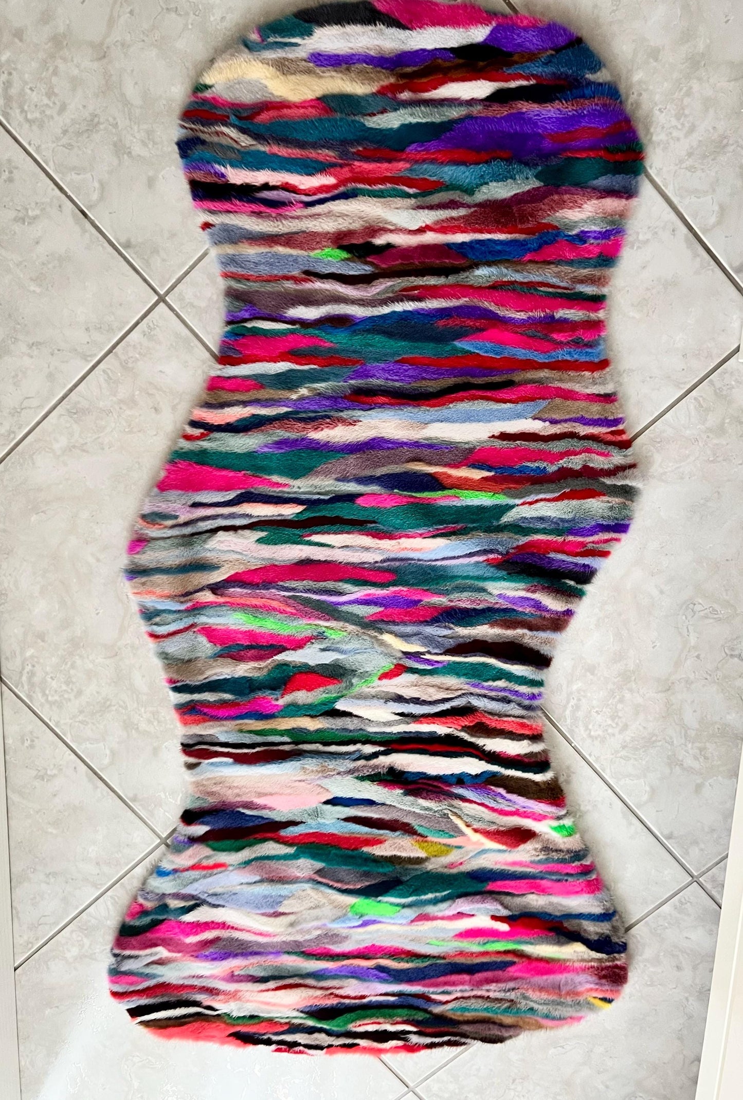 Multicolor Mink Fur Throw: Boho Deco Armchair Rug