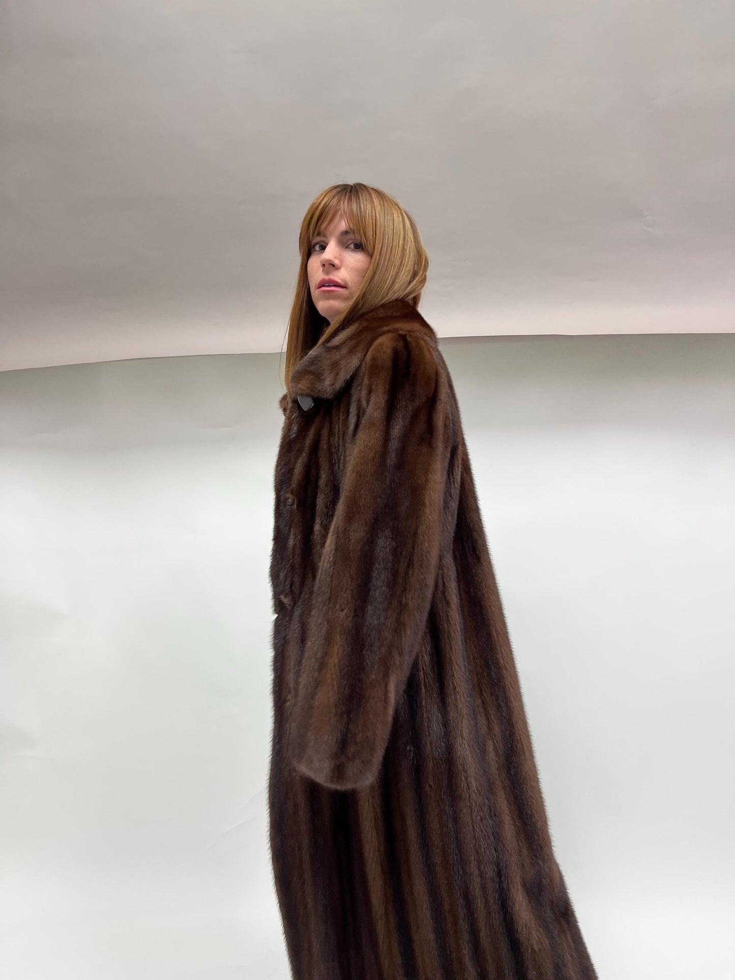 Demi Buff Mink Fur Coat: Long Collared Stroller, Handmade in Greece