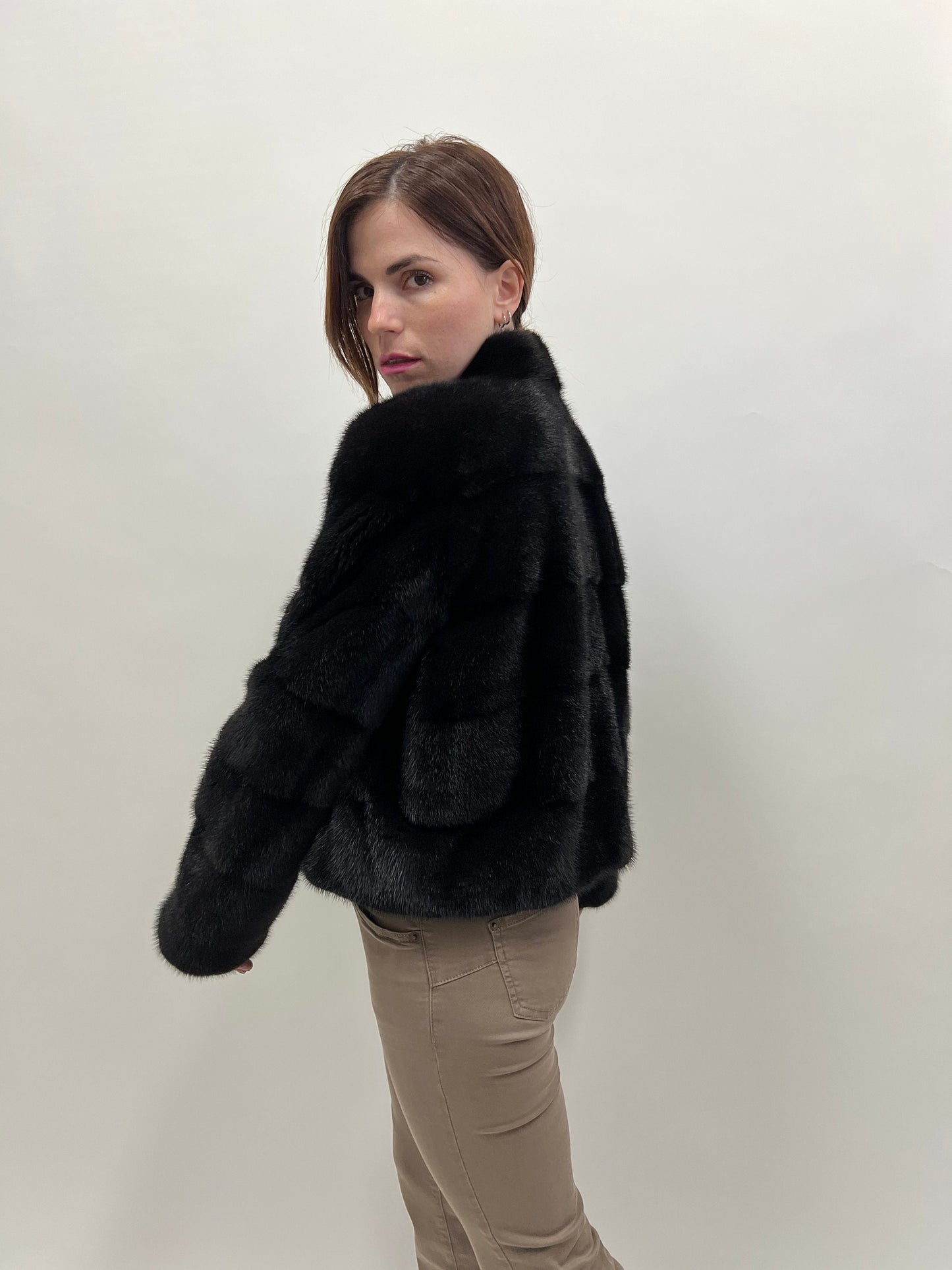 Blackglama Mink Fur Bolero Jacket: Black Horizontal Collar