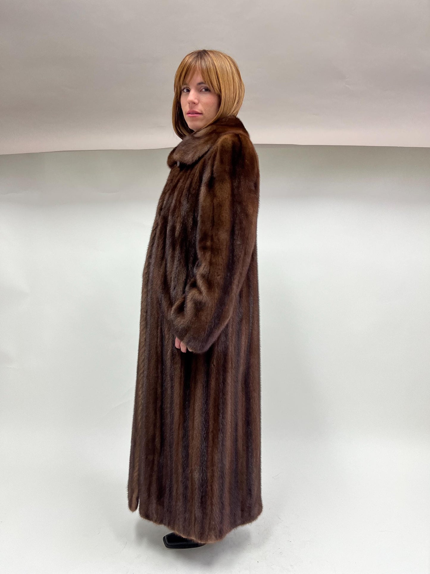 Demi Buff Mink Fur Coat: Long Collared Stroller, Handmade in Greece