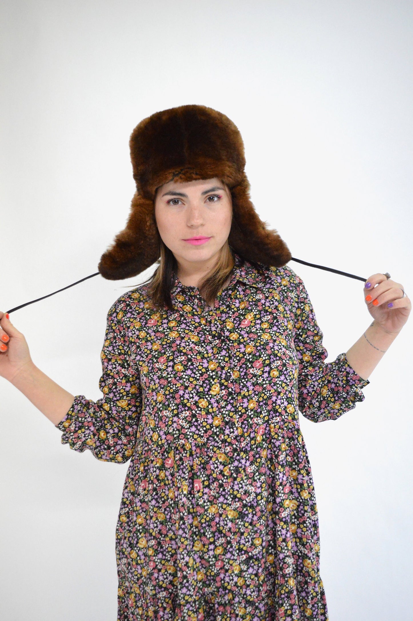 Handmade Leather Rabbit Fur Trapper Hat: Aviator Style