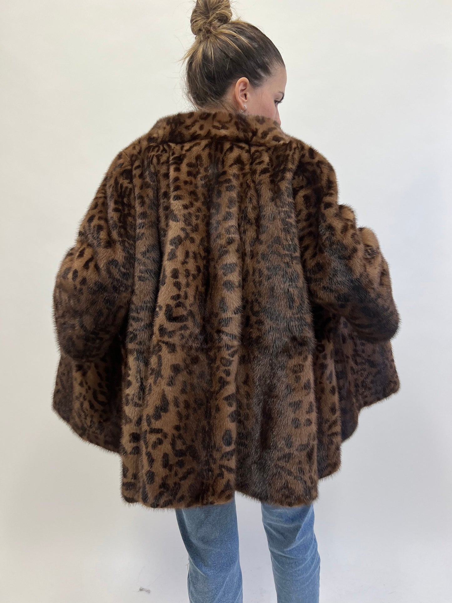 Leopard Print Brown Mink Fur Coat - Luxury Demi Buff Jacket