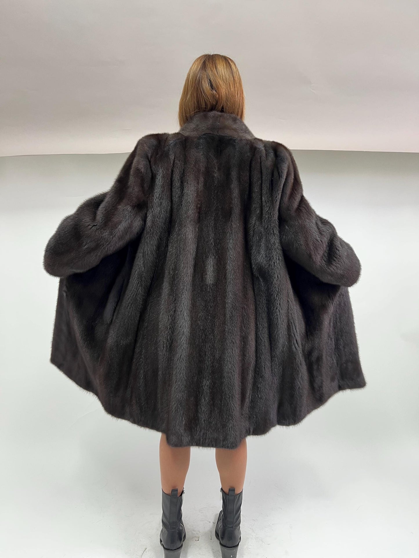 Saga Mink Fur Coat: Brown High Collar Luxury Fur