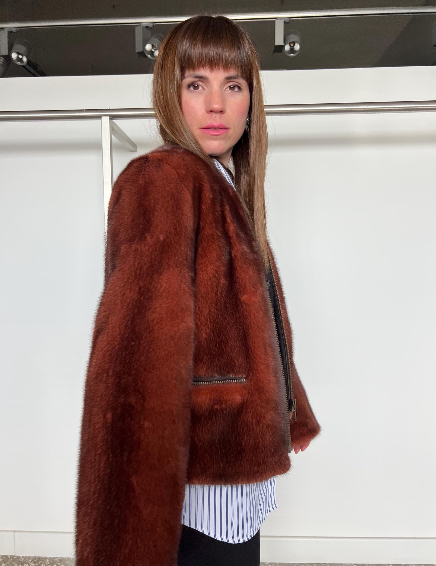Copper Mink Fur Jacket: Saga Mink, Zipped Pockets, XSmall