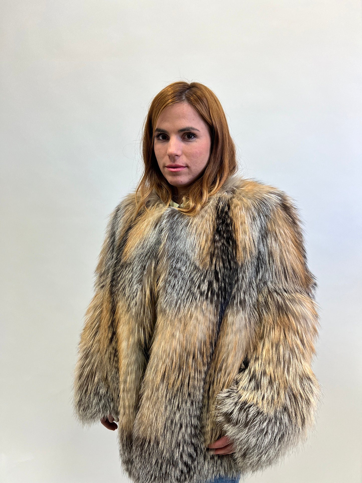 Real Gold Cross Fox Fur Jacket - Stylish Luxury Gift