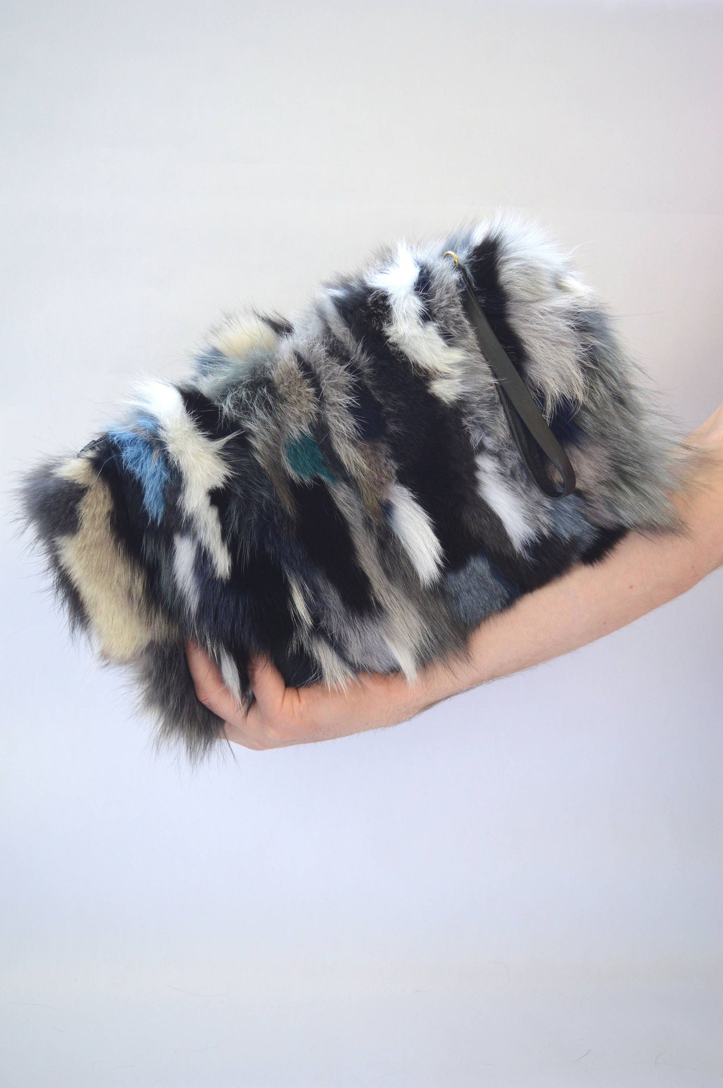 Real Fox Fur Clutch Bag: Leather Wristlet, Evening Purse