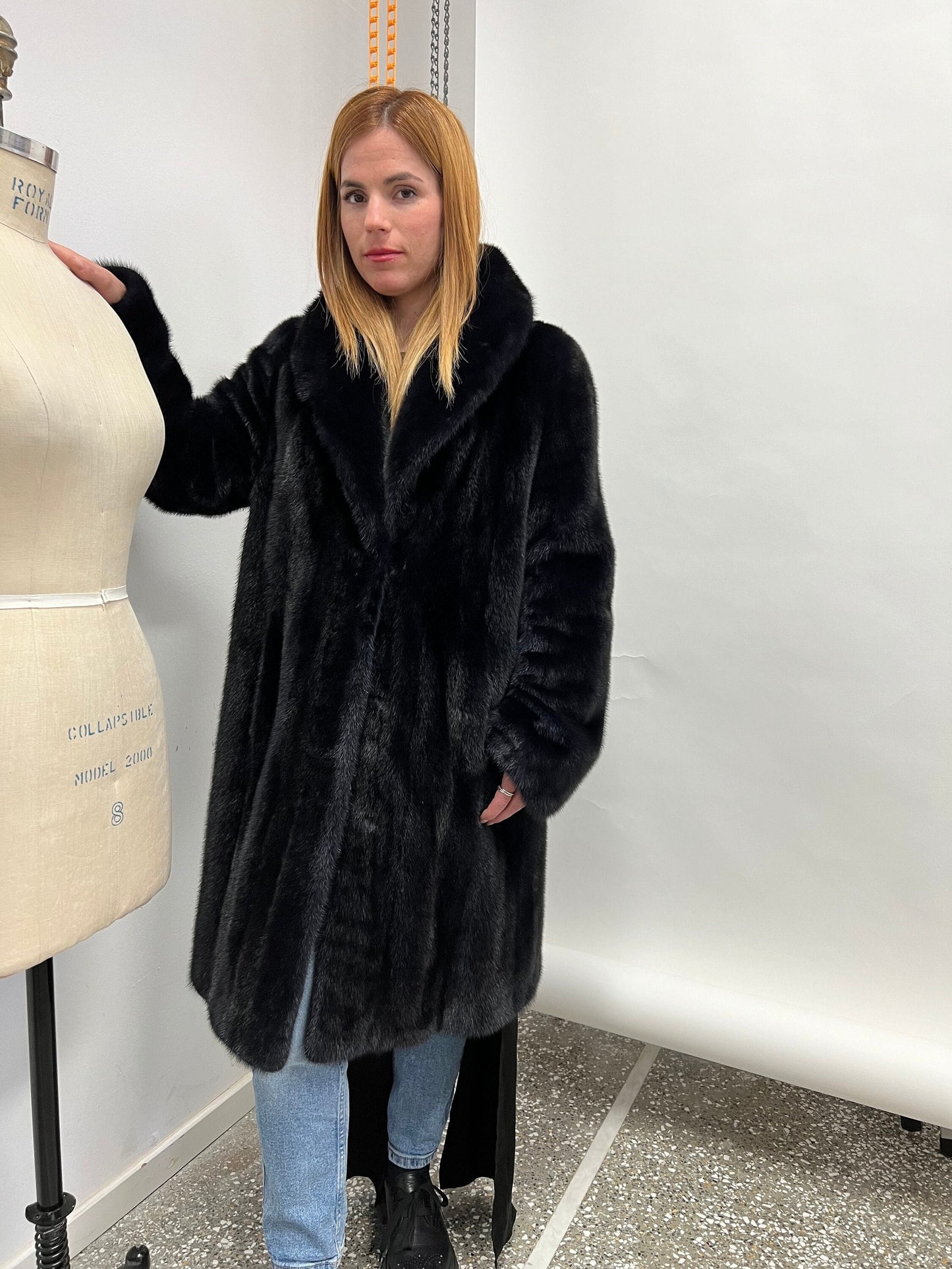 Midnight Blue Saga Mink Fur Coat, Robe Style, Size Medium