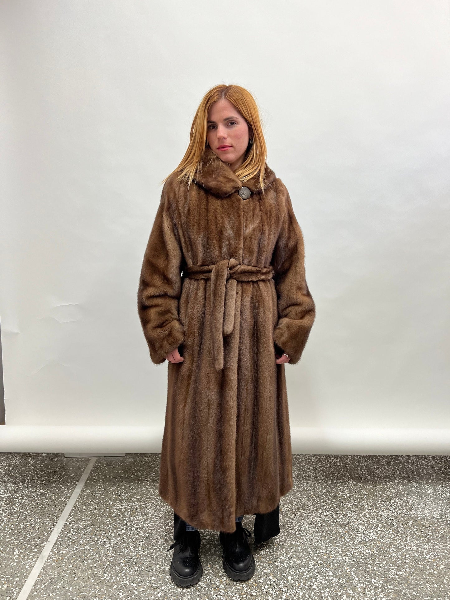 Handmade Brown Mink Fur Hooded Coat - Demi Buff Pelts, Made in Greece