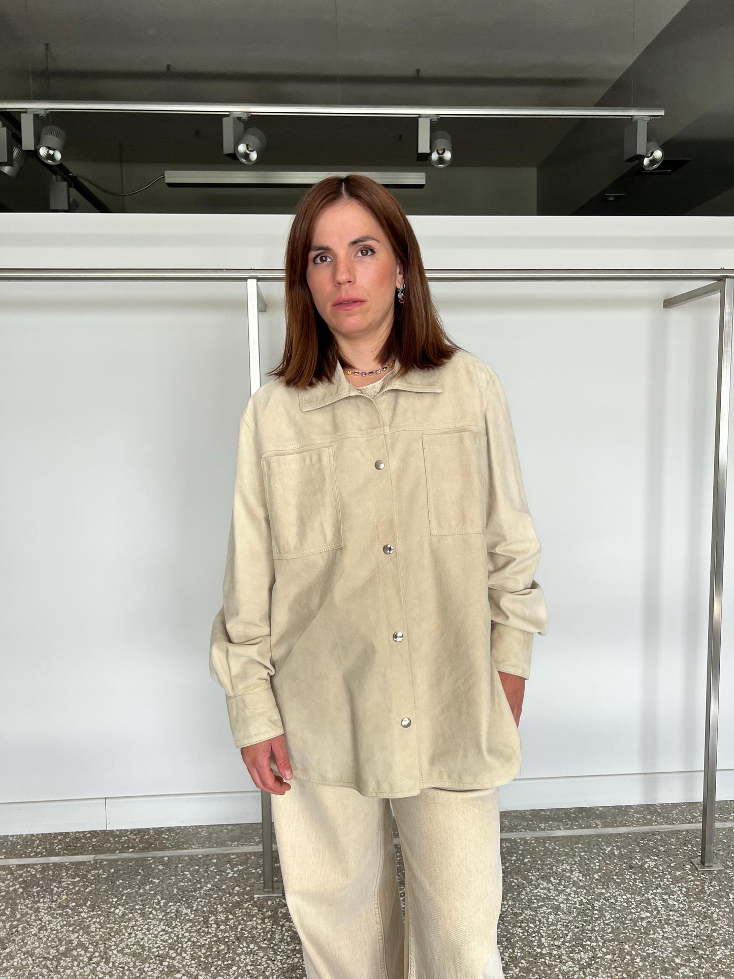 Handmade Beige Suede Lamb Leather Overshirt - Greek Design