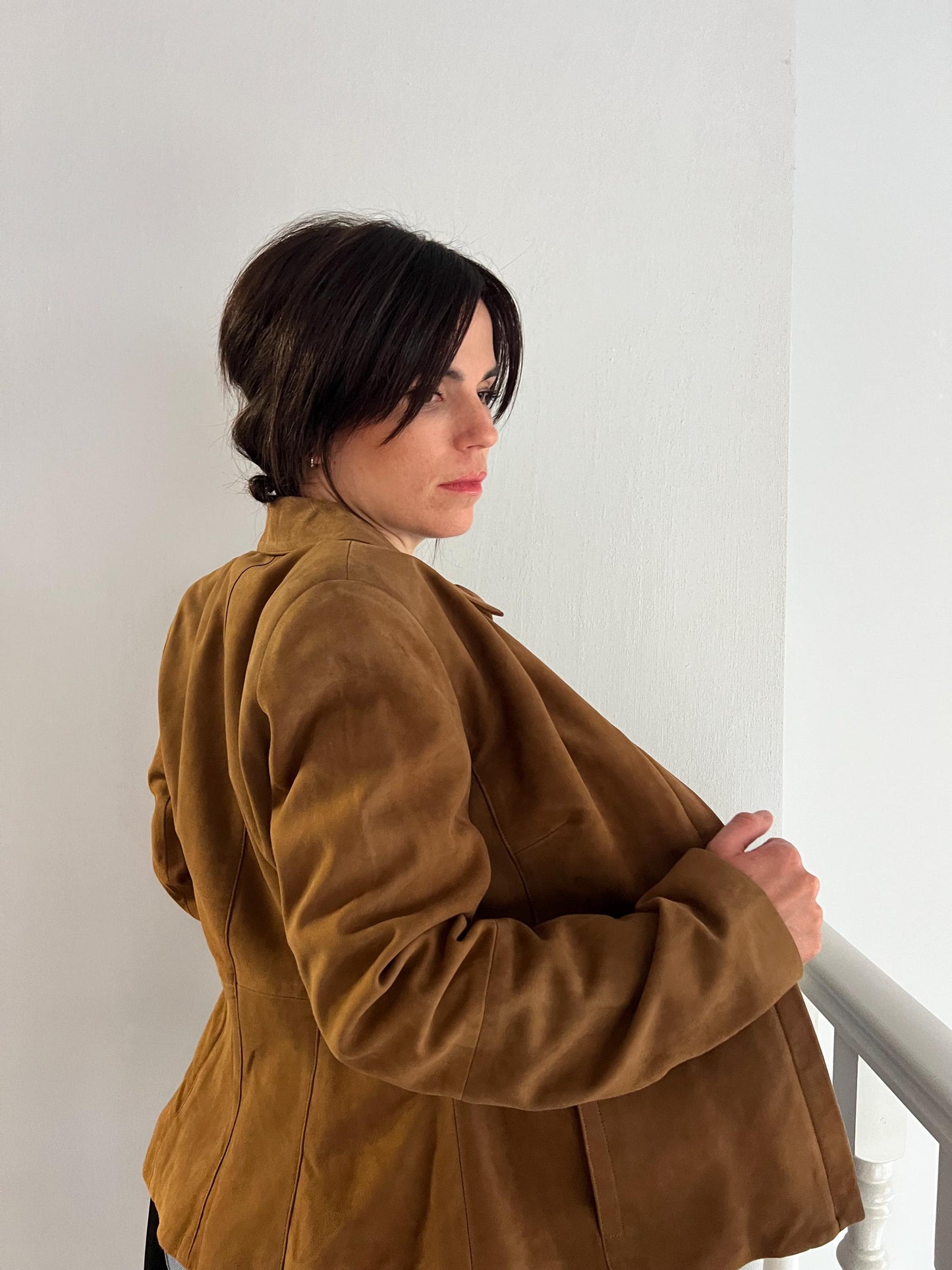 Handmade Tobacco Suede Leather Zipped Jacket: Light Genuine Leather Blazer