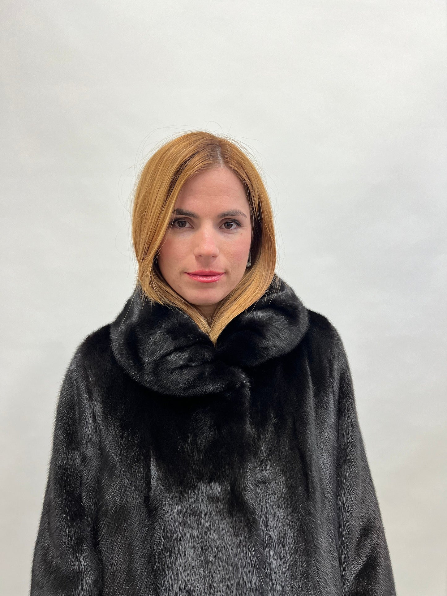 Black Saga Mink Fur Coat, Luxury Texture, Hooks Closure