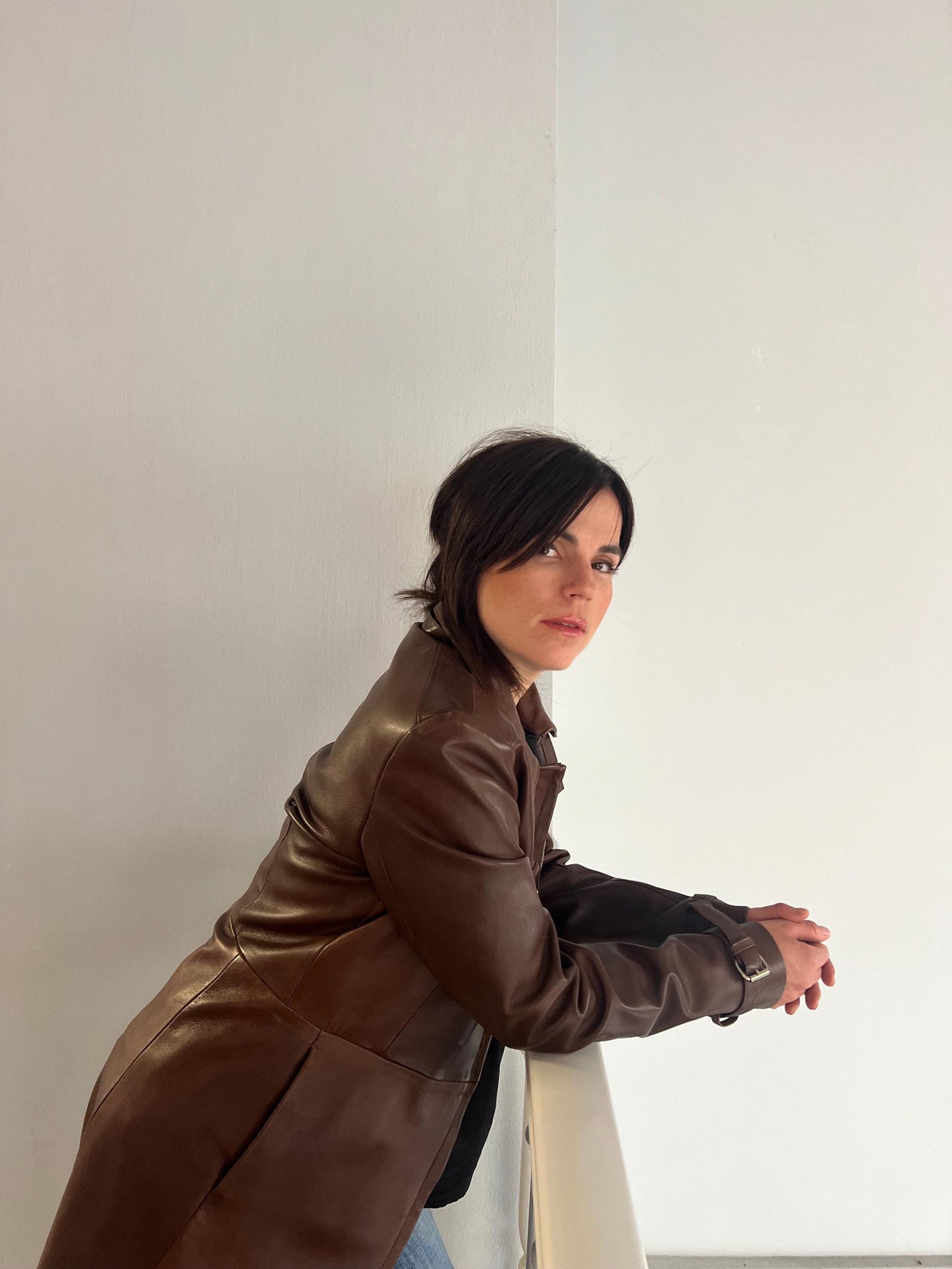Handmade Nappa Lamb Leather Coat: Buttery Brown Tobacco Duster