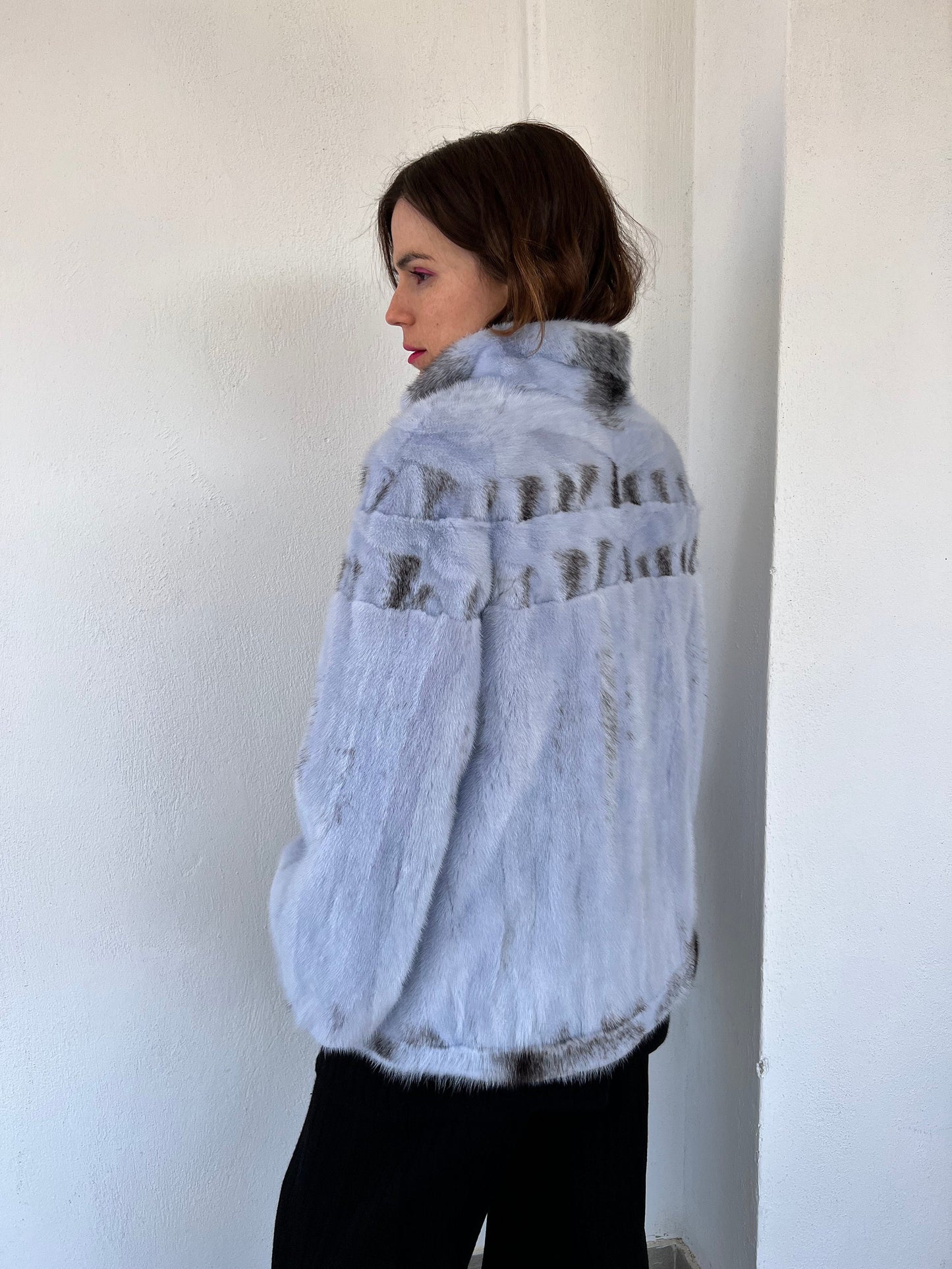 Baby Blue Mink Fur Jacket - High Collar, Handmade in Greece