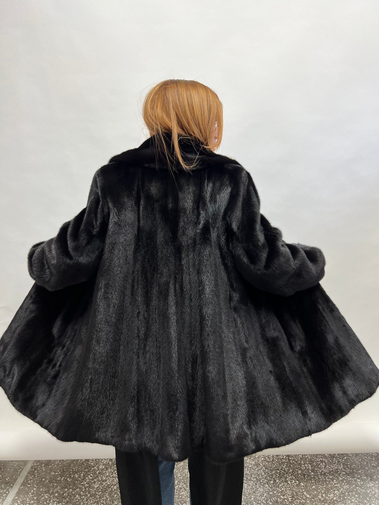 Black Saga Mink Fur Coat, Luxury Texture, Hooks Closure