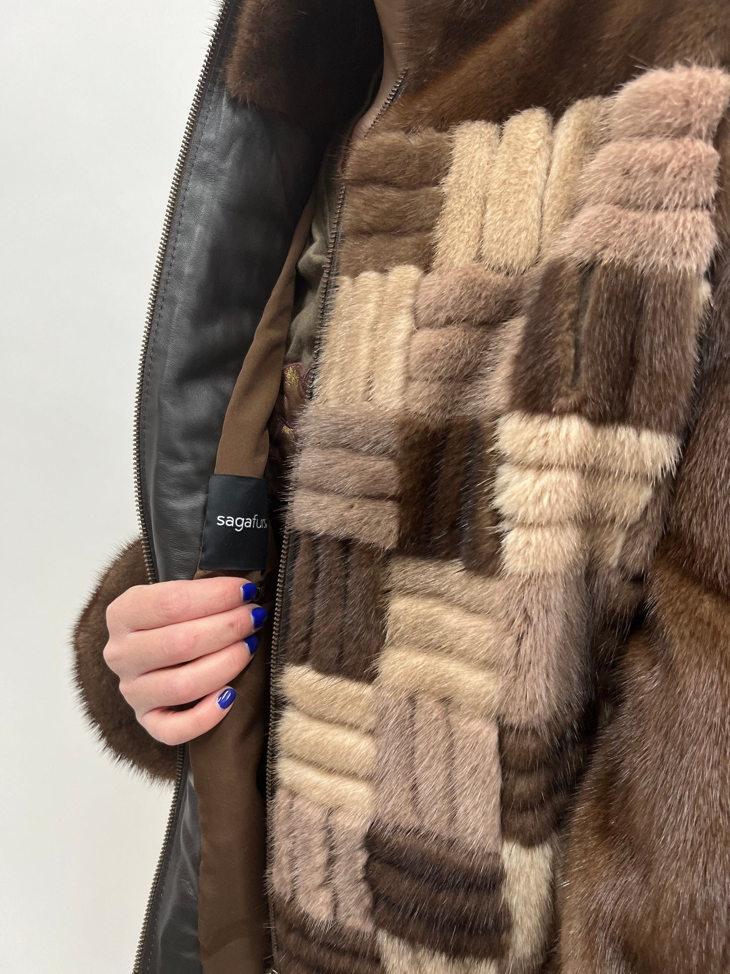 Intarsia Brown Mink Fur Jacket: Lightweight Zip Coat, Saga Fur