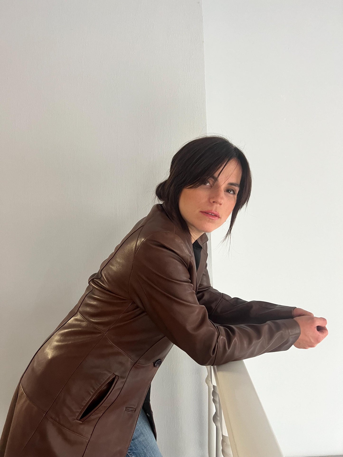 Handmade Nappa Lamb Leather Coat - Tobacco Brown - Made in Greece
