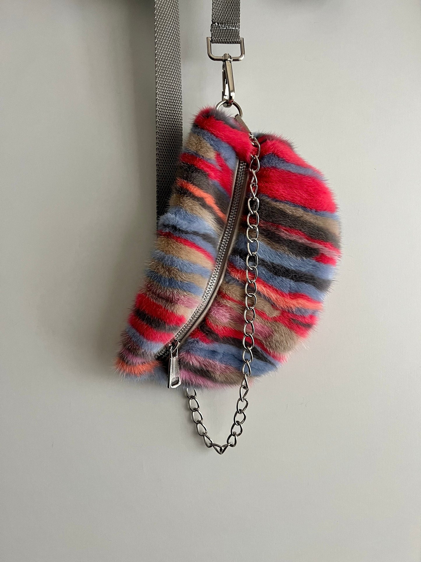 Multicolor Mink Fur Bumbag with Chain: Luxury Fanny Pack