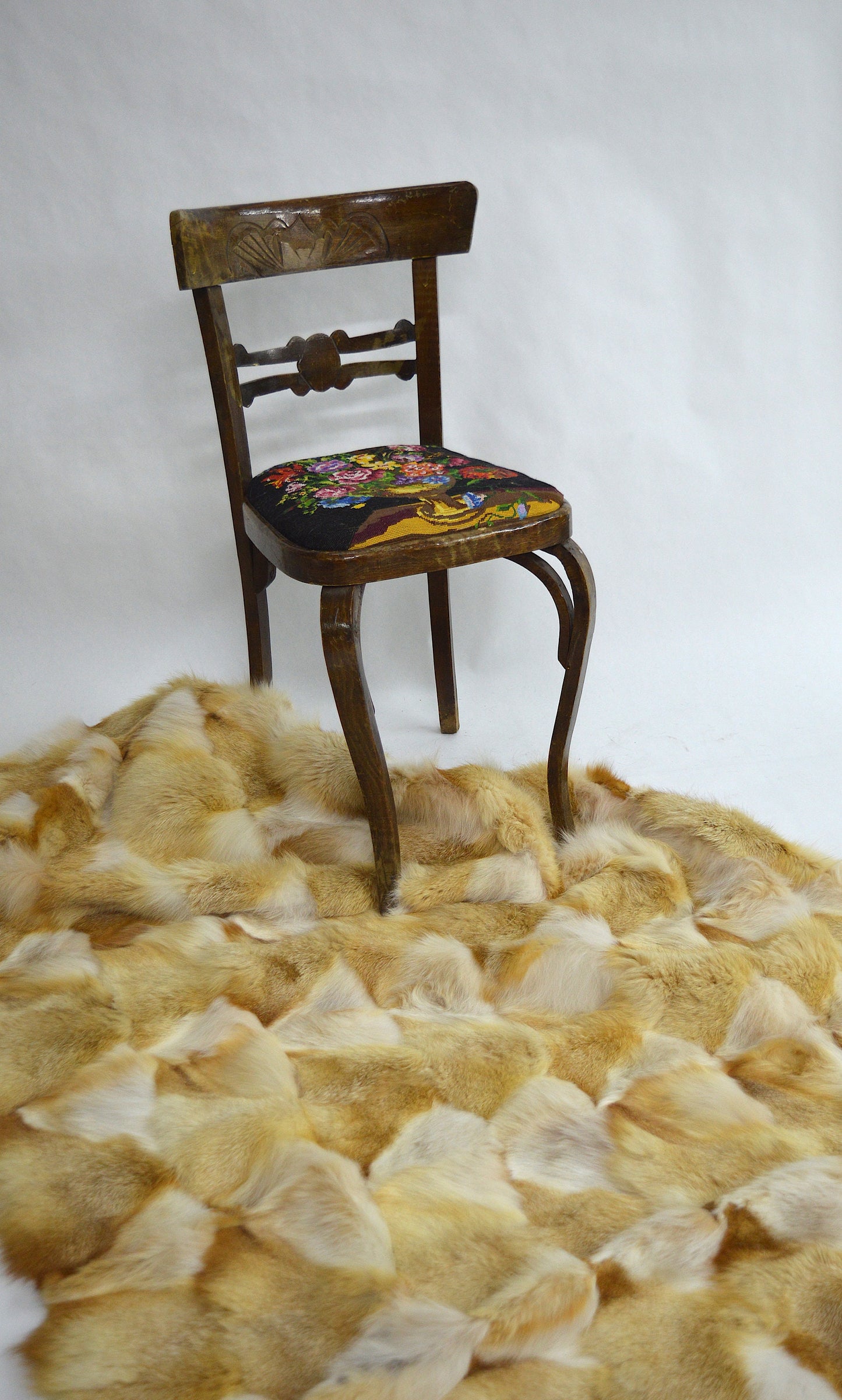 Real Fox Fur Throw Blanket: Decorative Fur Rug, Velour Lining