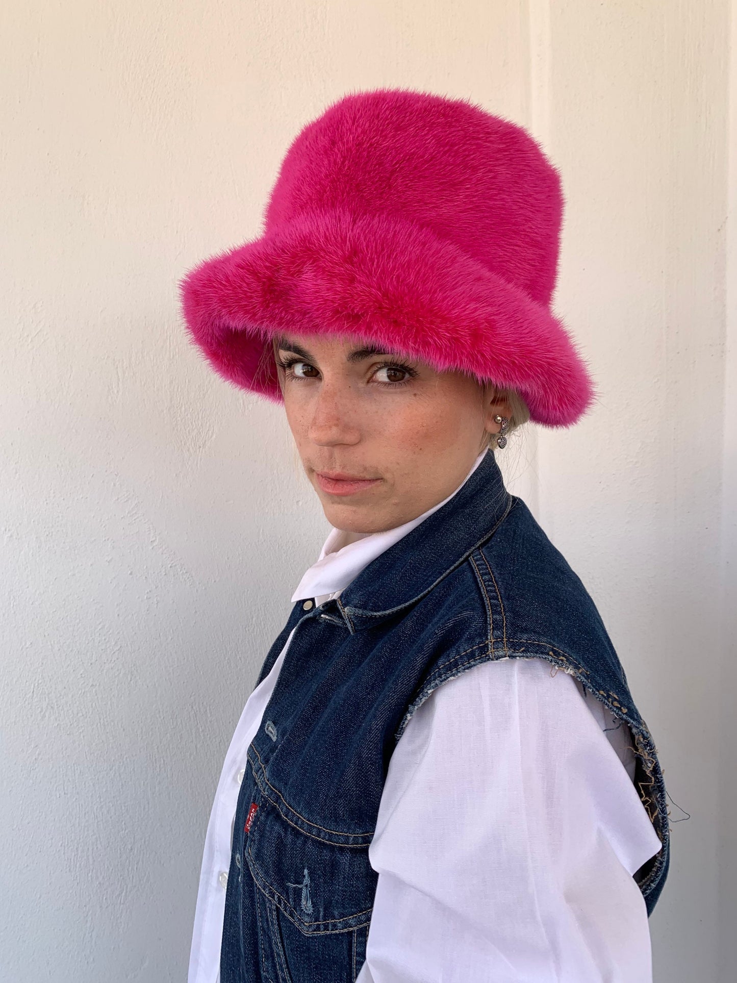 Fuchsia Mink Fur Bucket Hat: Luxury Head Warmer