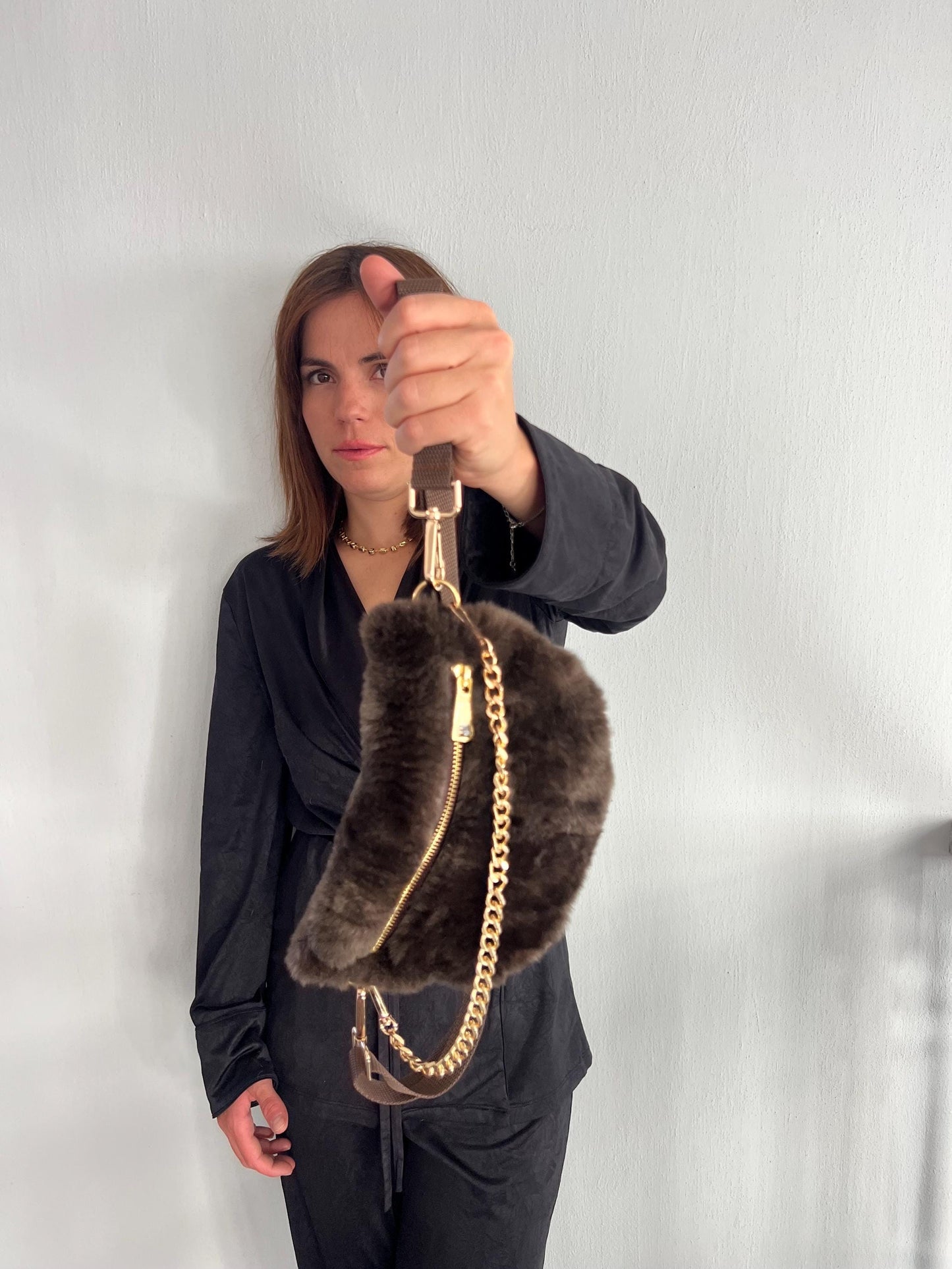 Rabbit & Mink Fur Bumbag with Chain: Convertible Waist, Shoulder or Back Bag
