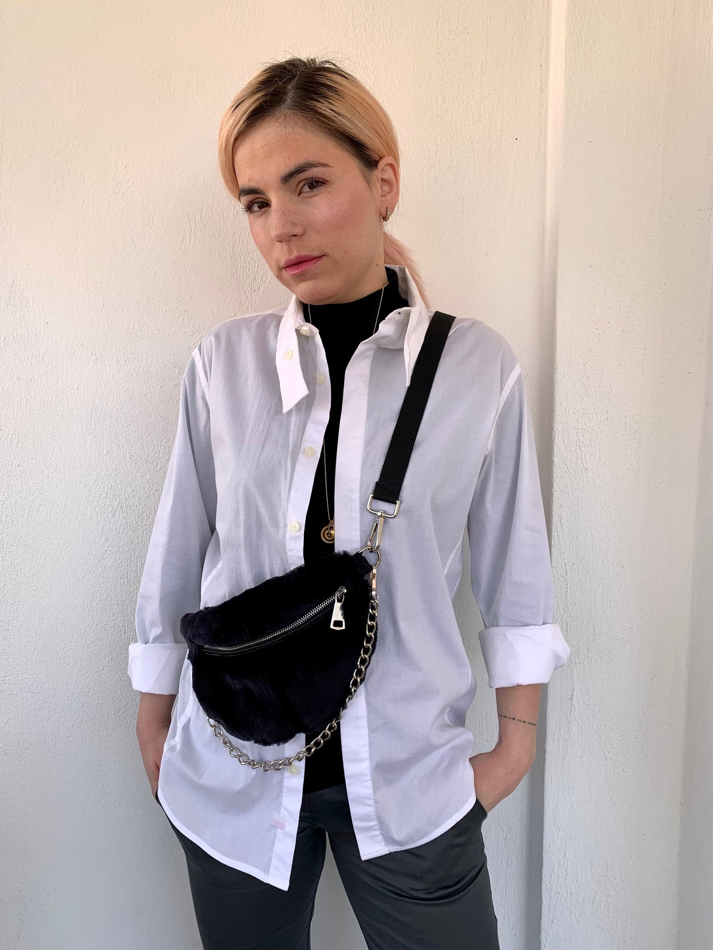 Black Mink Fur Bumbag with Chain: Luxury Fanny Pack