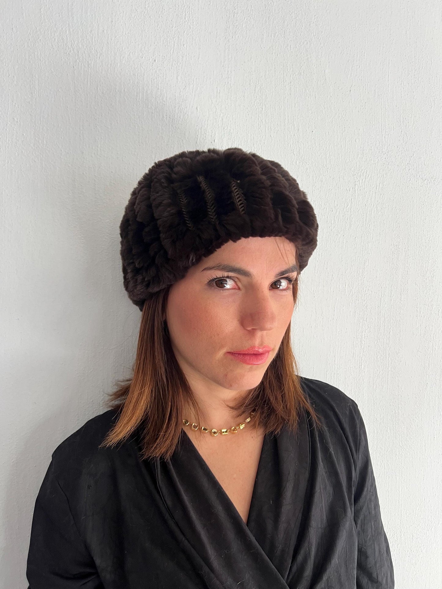 Handmade Knitted Fur Beanie: Soft Stretchy Headband Hat
