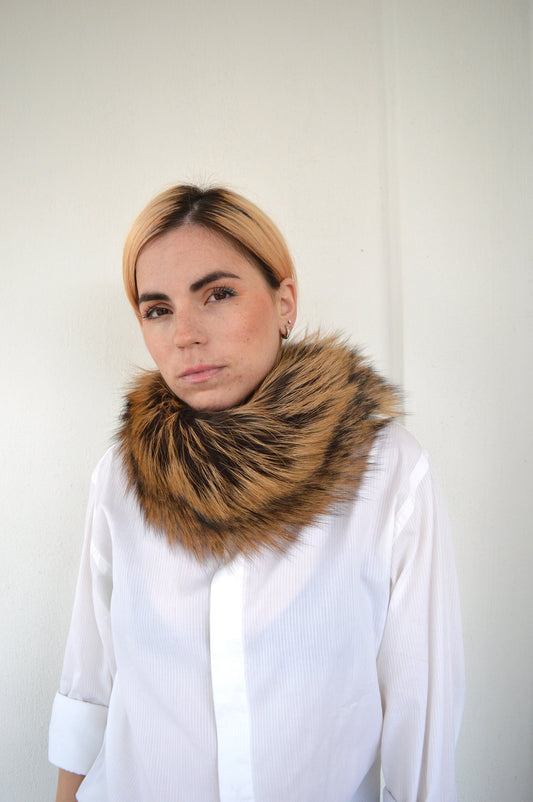 Real Golden Fox Fur Headband Collar: Winter Loop Scarf