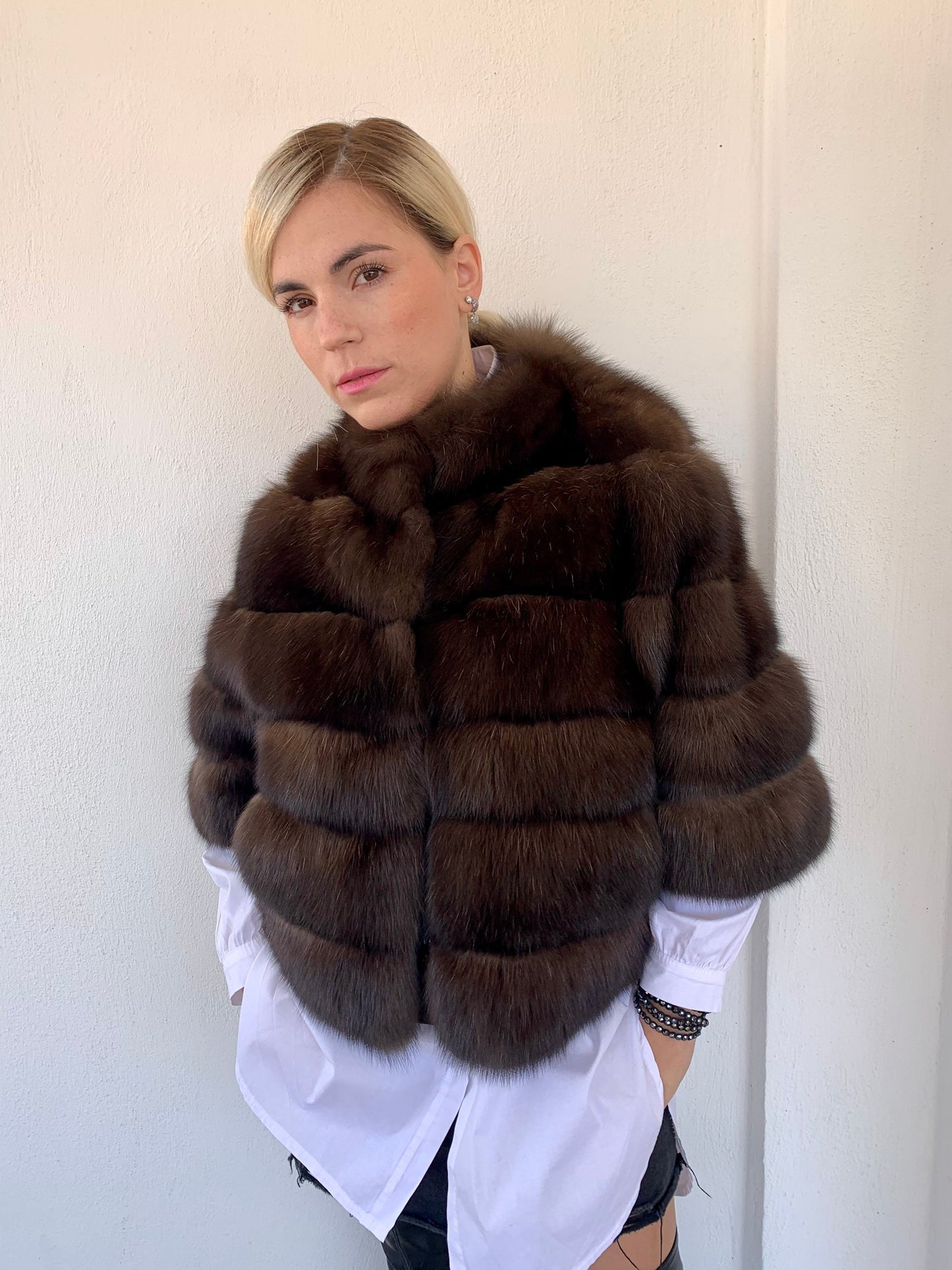 Real Sable Barguzinsky Bolero: Brown Fur, Leather Trim, Cashmere Lining