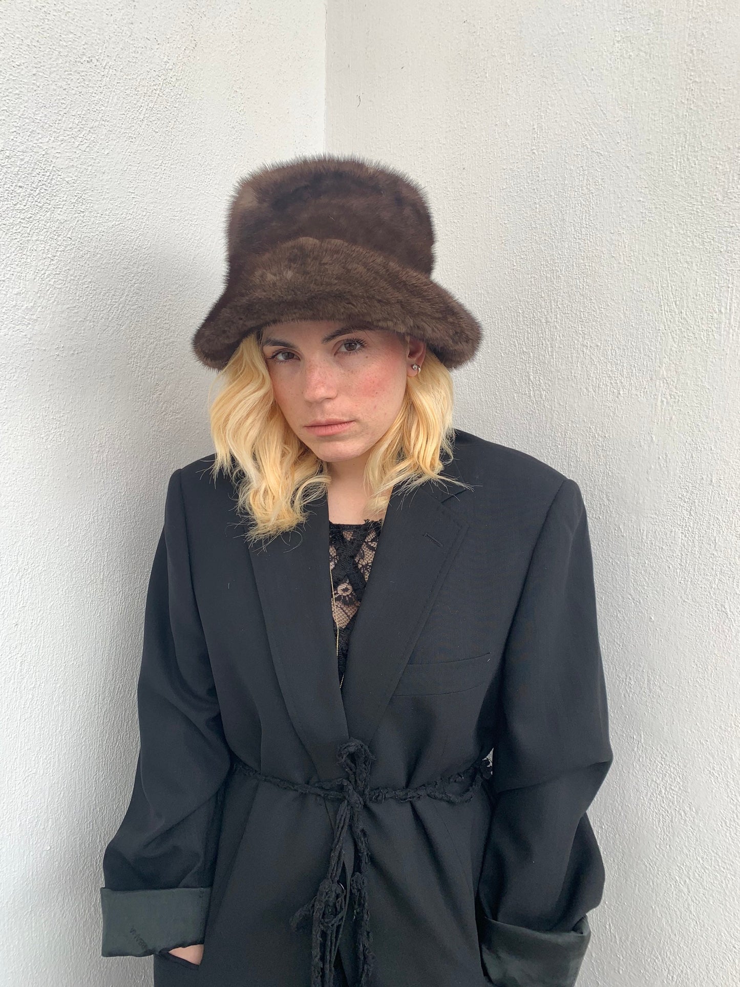 Brown Mink Fur Bucket Hat: Stylish Padded Lining, Head Warmer