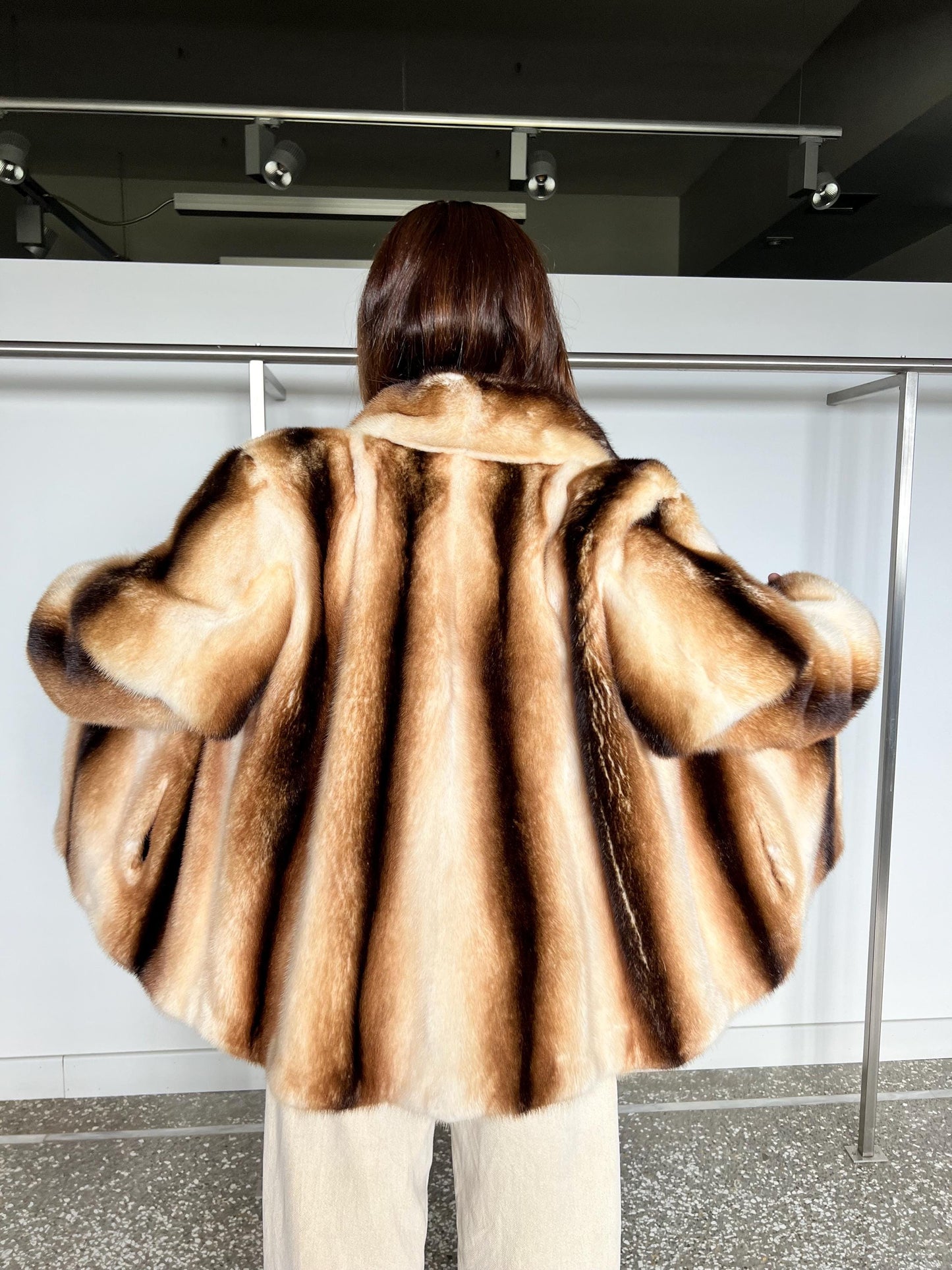 Handmade Beige Mink Fur Jacket with Removable Sleeves
