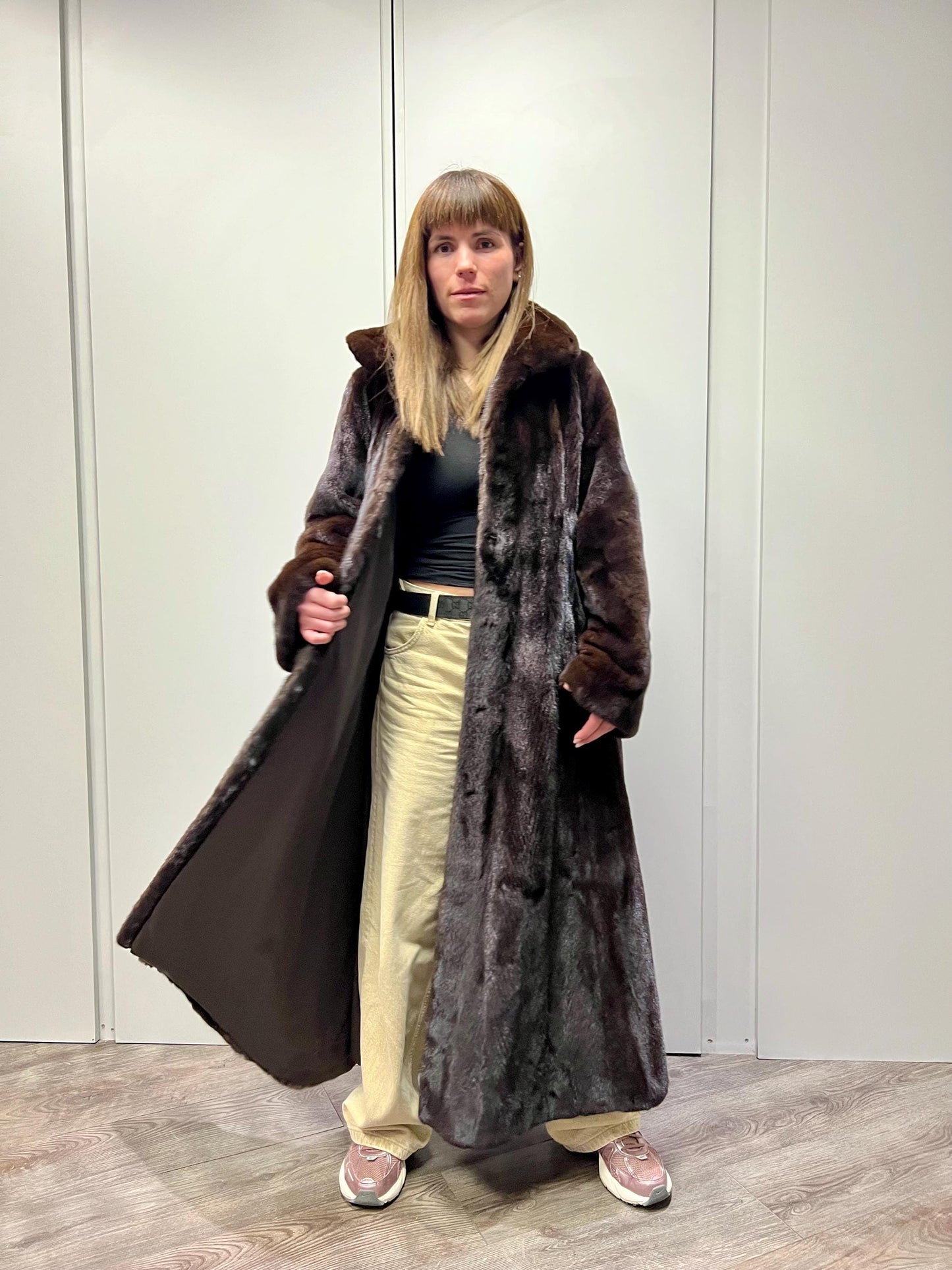 Handmade Mahogany Mink Fur Long Coat: Godet Style, Luxury Gift