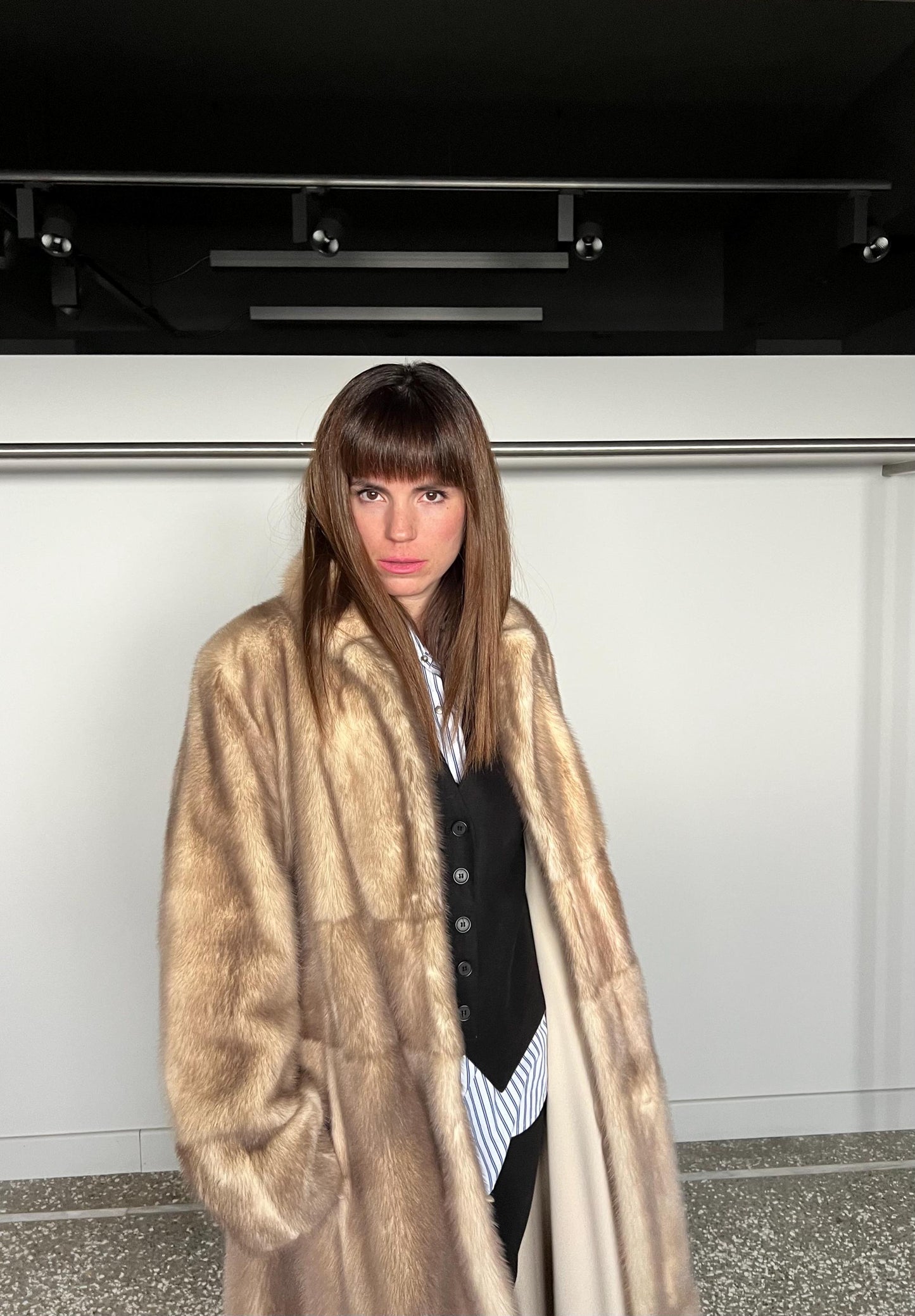 Pearl Mink Fur Stroller: Beige Saga Full Length Luxury Coat