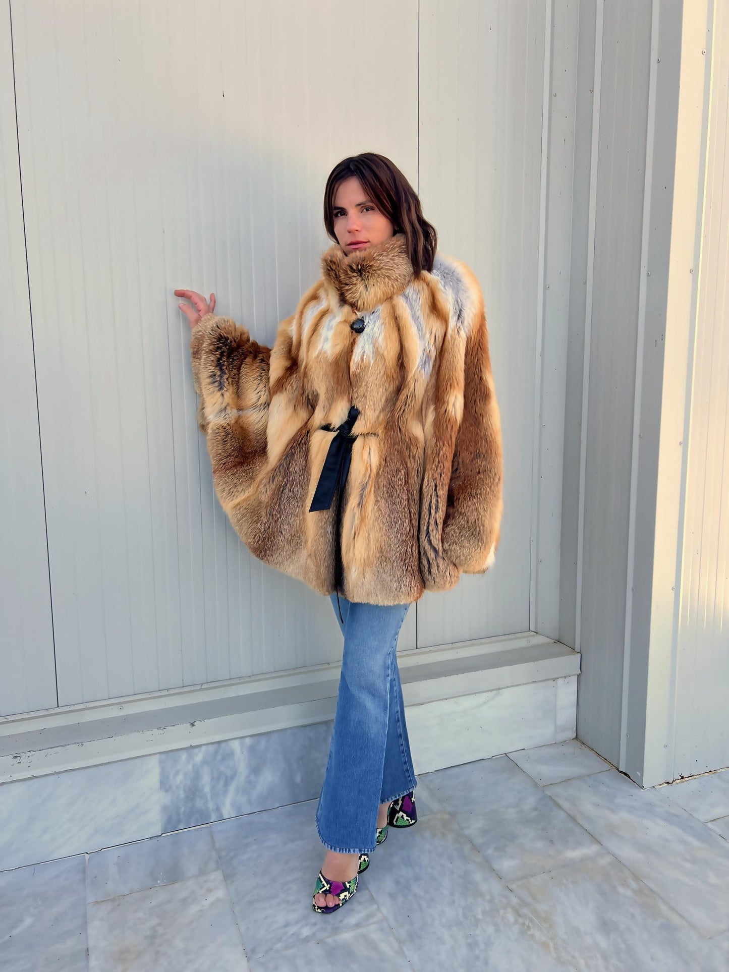 Real Red Fox Fur Cape: Handmade Oversized Fur Clip Closure