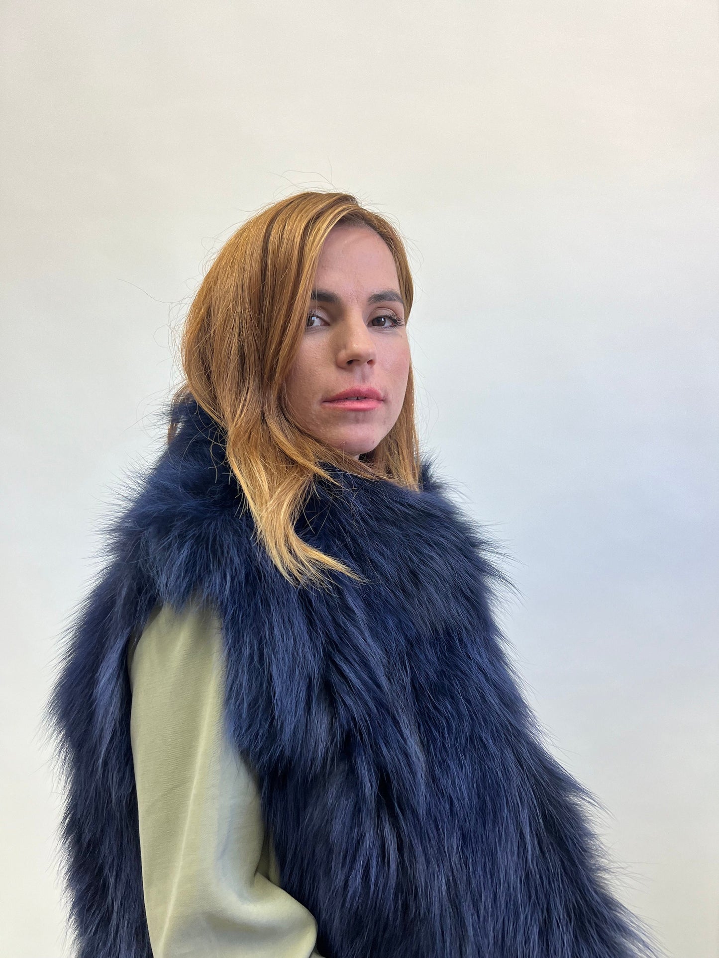 Denim Blue Fox Fur Vest: Women's Winter Genuine Fur Jacket
