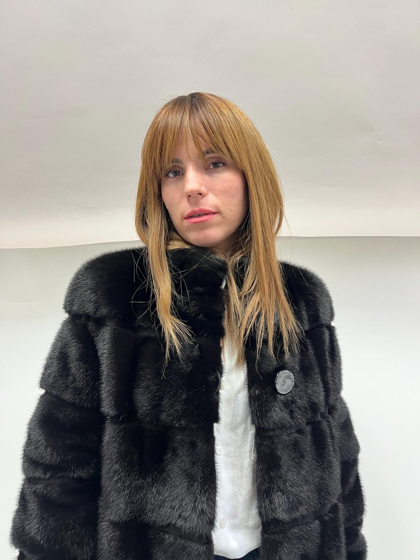 Saga Mink Fur Bolero Jacket: Black Horizontal Collar, Full Skin