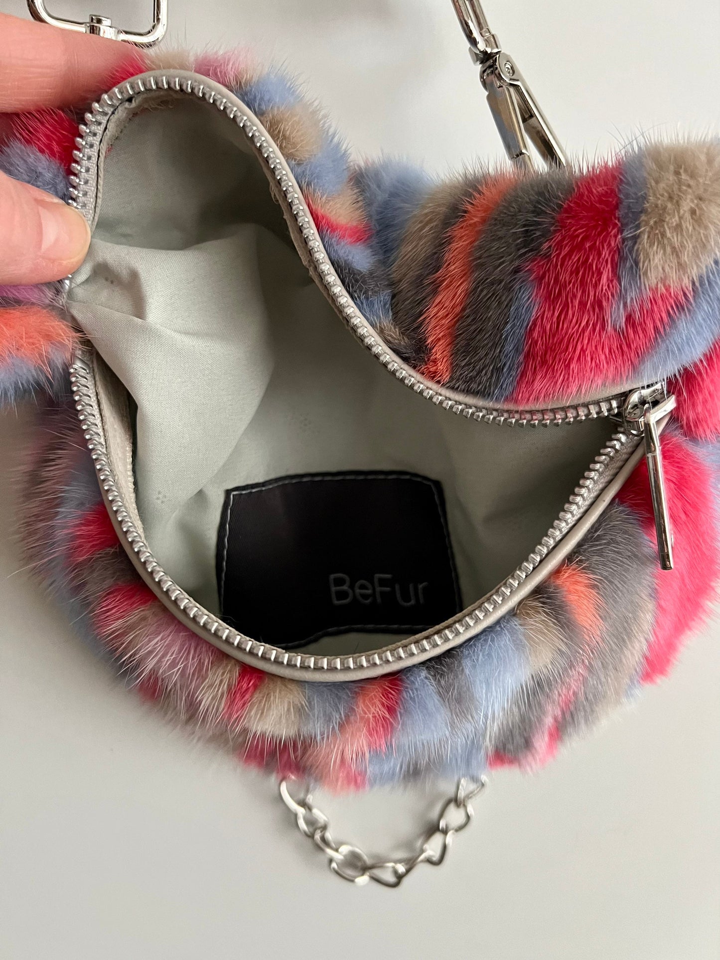Multicolor Mink Fur Bumbag with Chain: Luxury Fanny Pack