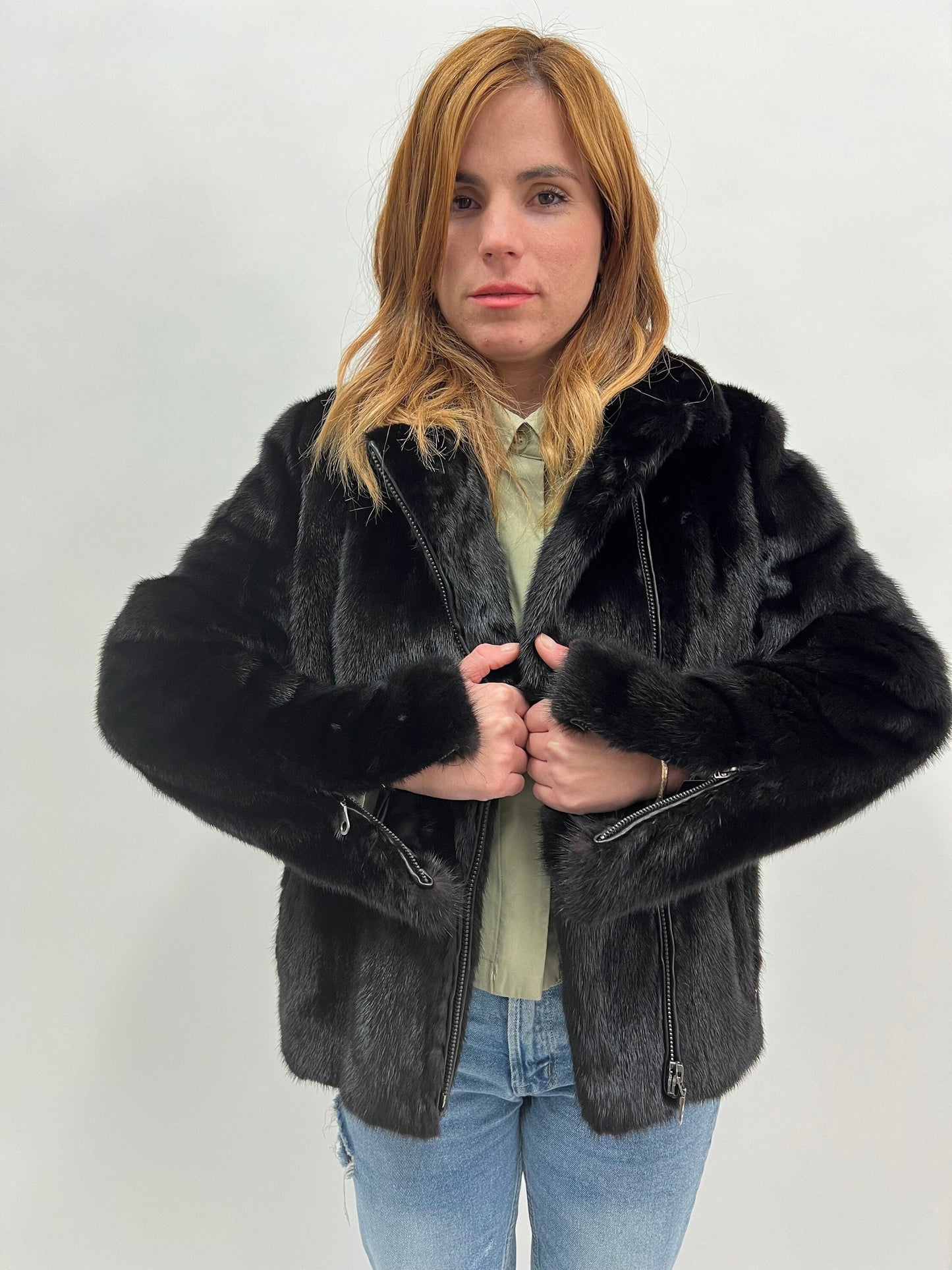 Black Mink Fur Biker Jacket: Silver Hardware, Luxury Women's Gift