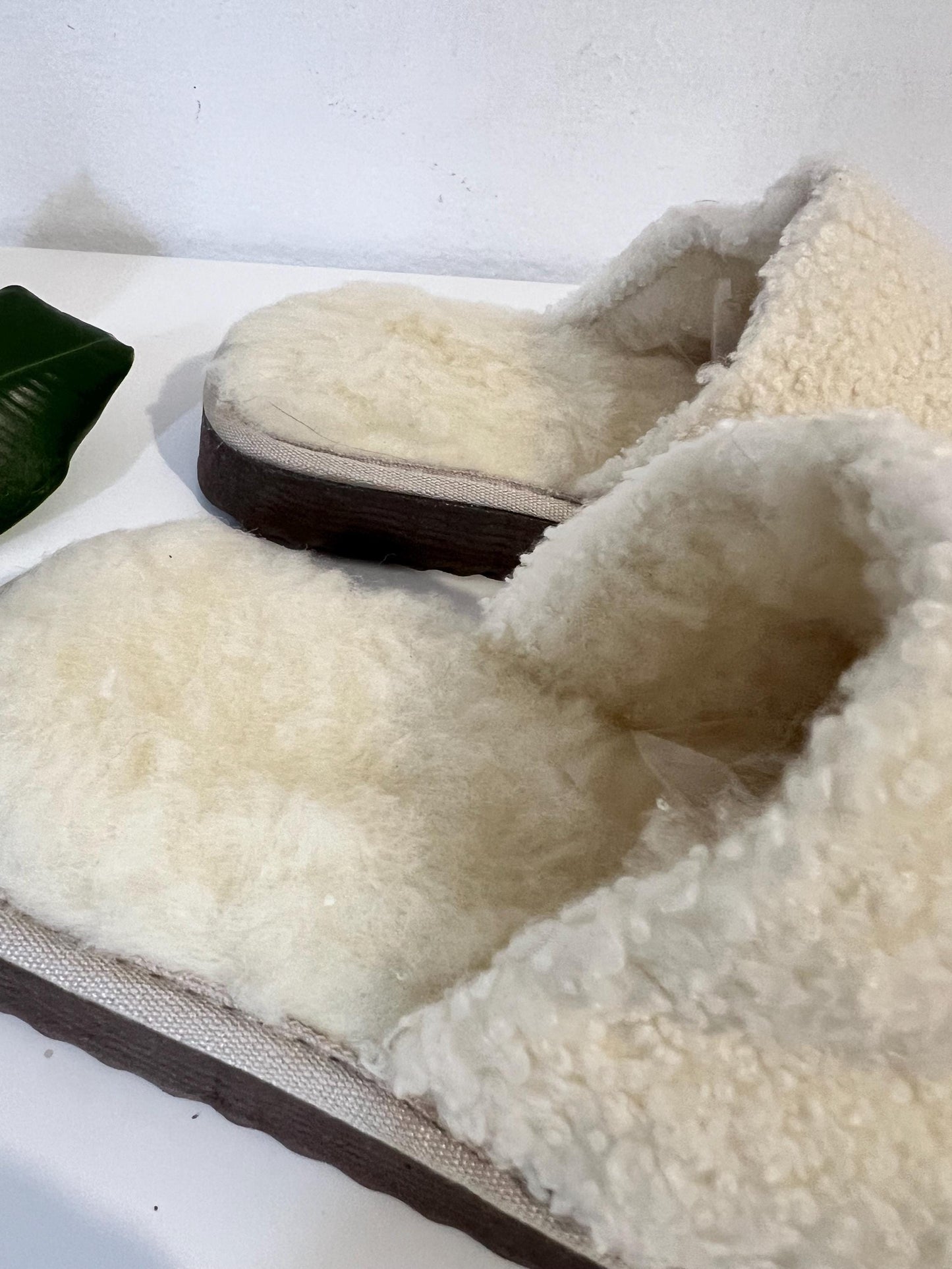 Cream Shearling Slippers: Sheepskin Fur Slides with Bouncing Sole