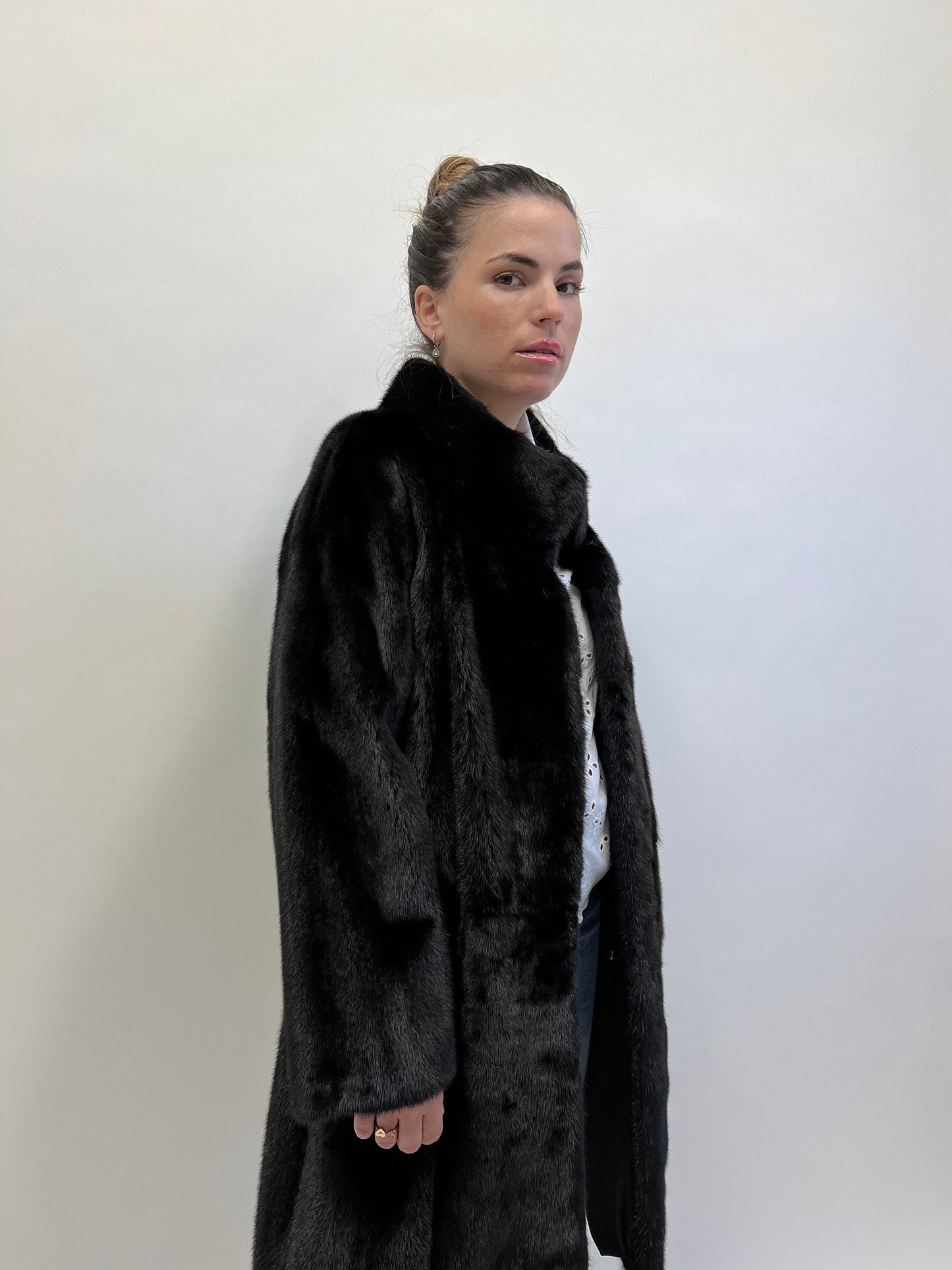 Black Mink Fur Coat: Saga Furs, Stand Up Collar