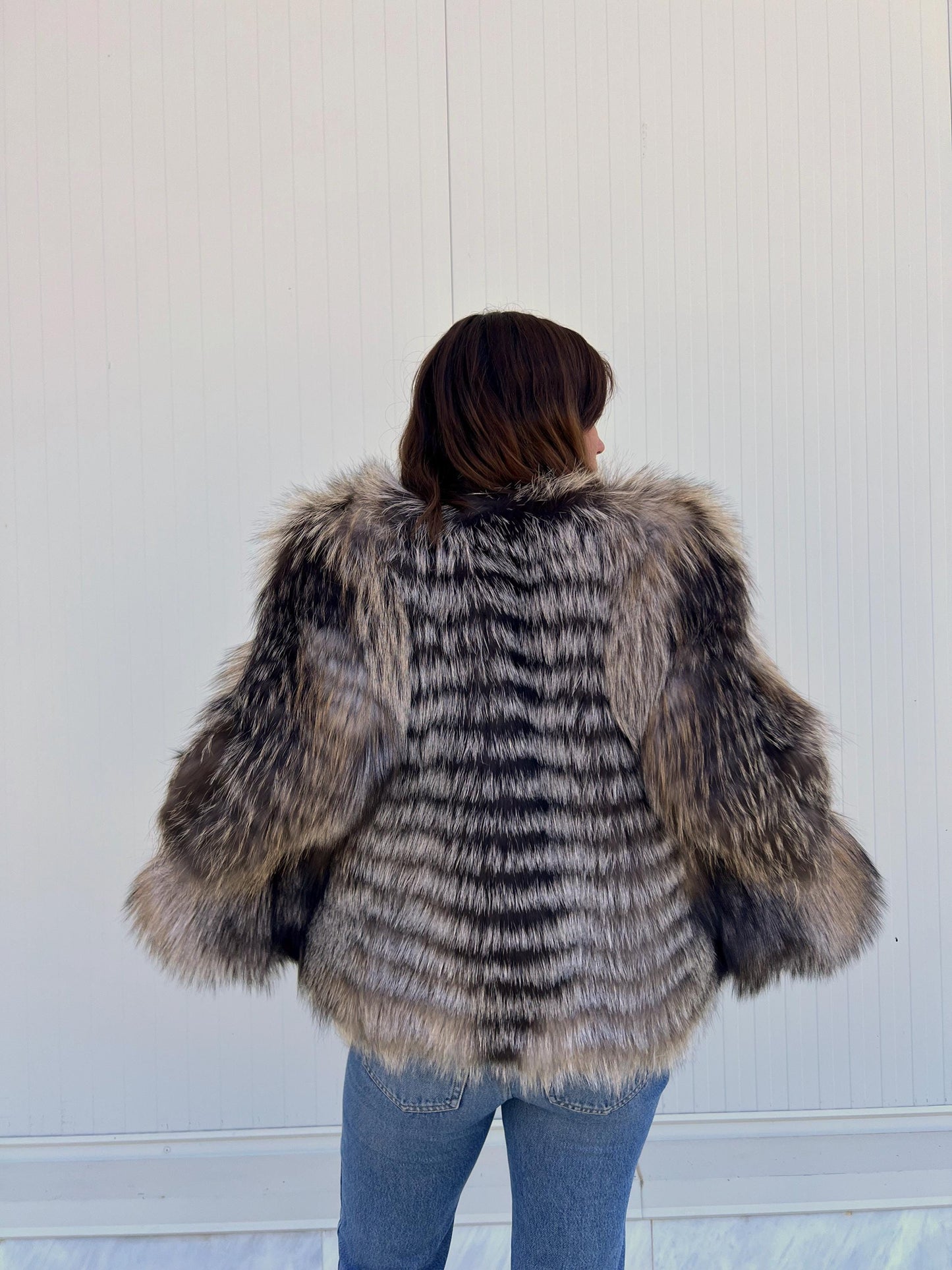 Handmade Cross Fox Fur Jacket: Soft, Lightweight everyday fluffy jacket