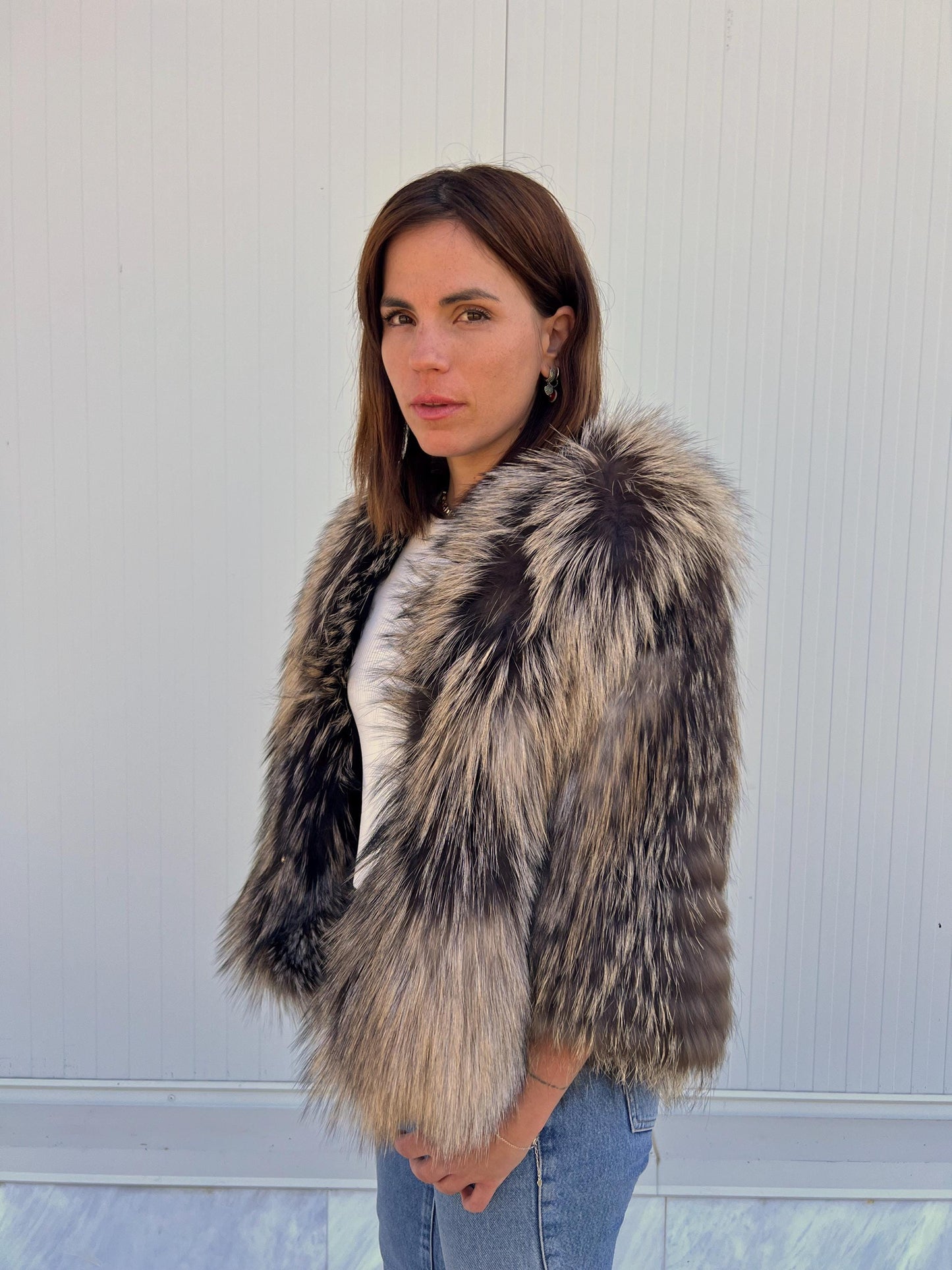 Handmade Cross Fox Fur Jacket: Soft, Lightweight everyday fluffy jacket