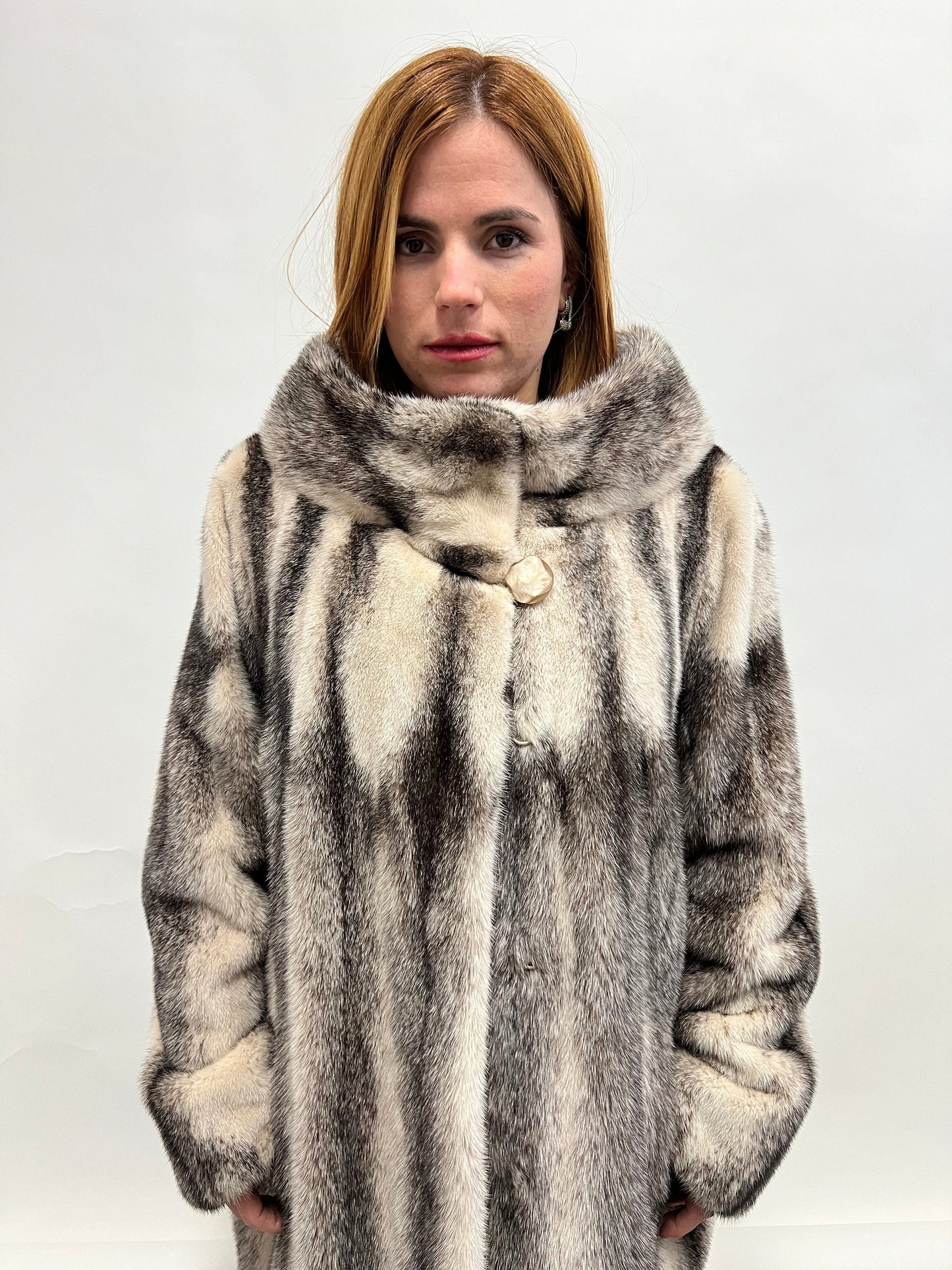 Saga Furs Mink Fur Coat, Black let out stroller Cross, XL