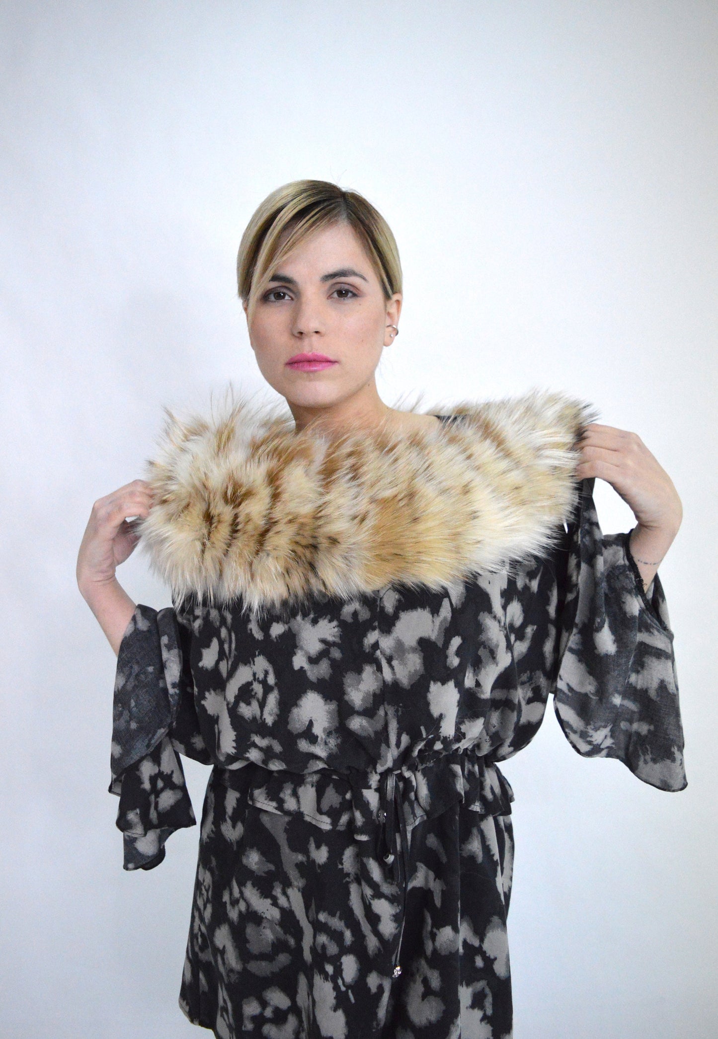 Real Beige Fox Fur Collar: Tan Brown Fur Stole, Luxury Gift