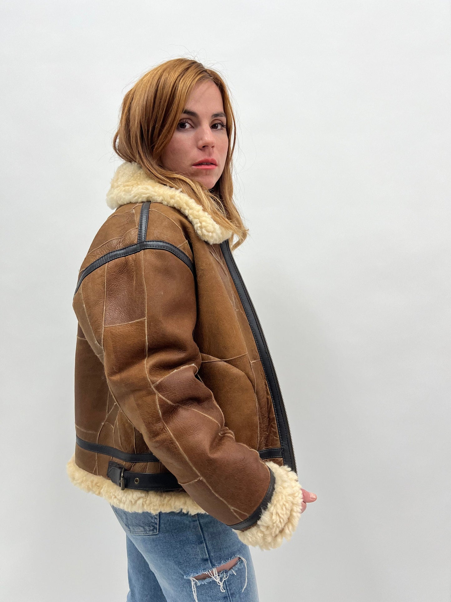 Handmade Shearling Sheepskin Jacket: Leather Trim, Modern Luxury