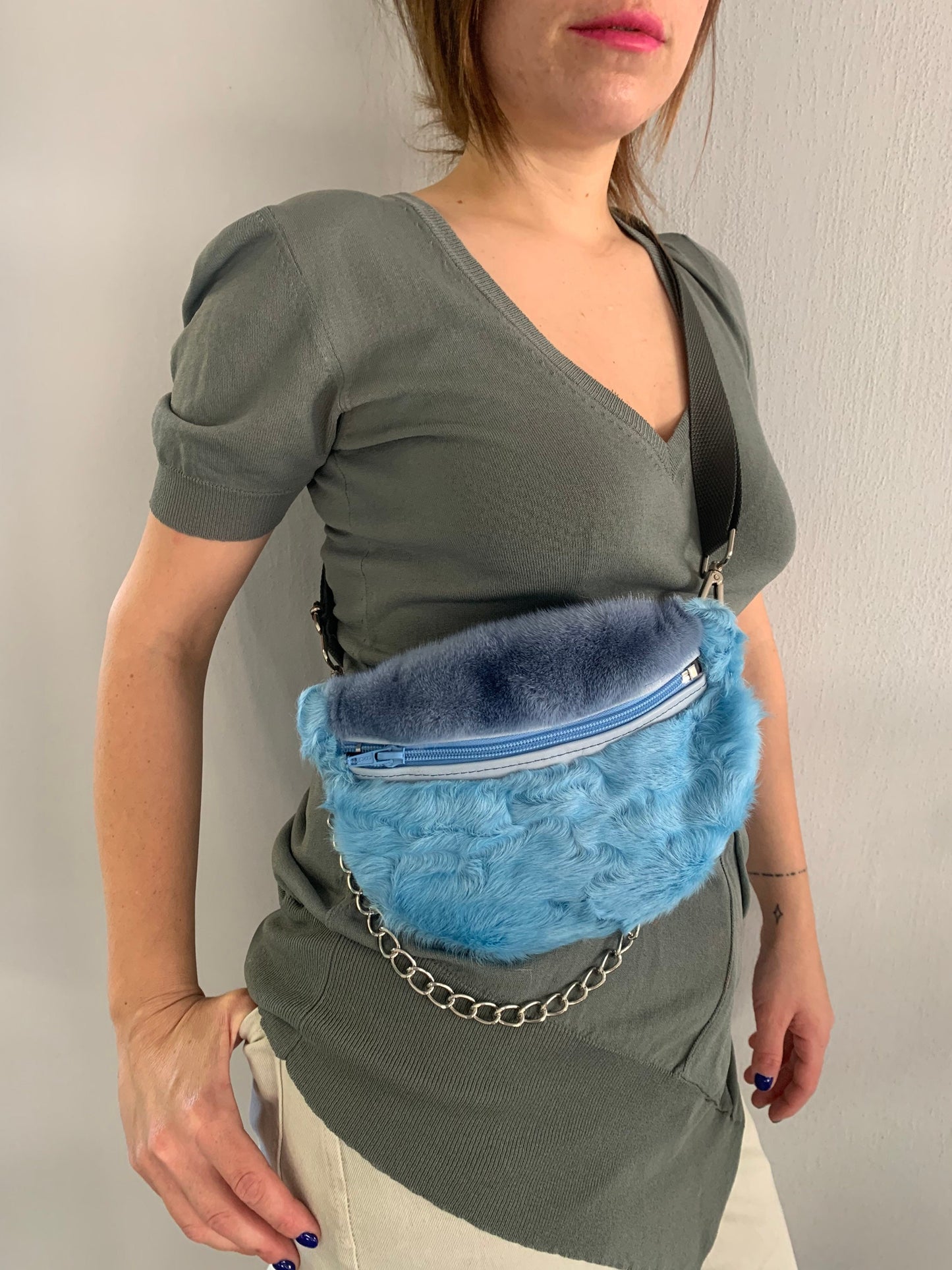 Real Mink Fur Bumbag: Lined Fanny Pack with Chain