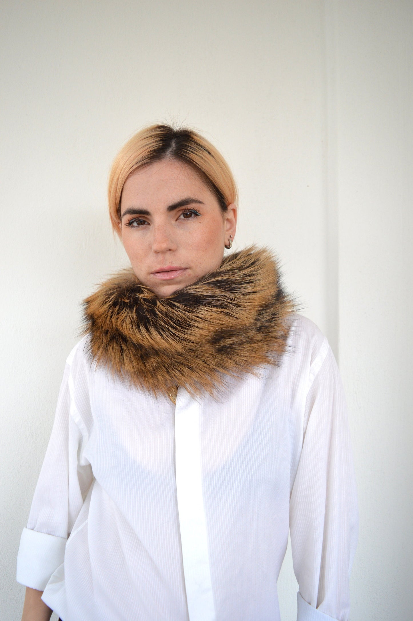 Real Golden Fox Fur Headband Collar: Winter Loop Scarf