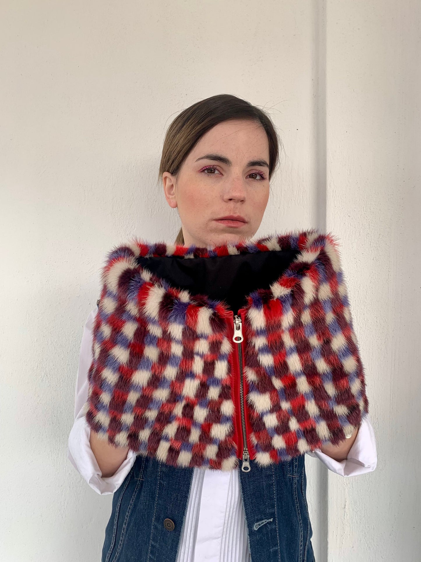 Pixelated Mink Fur Cowl: Zipped Loop Scarf