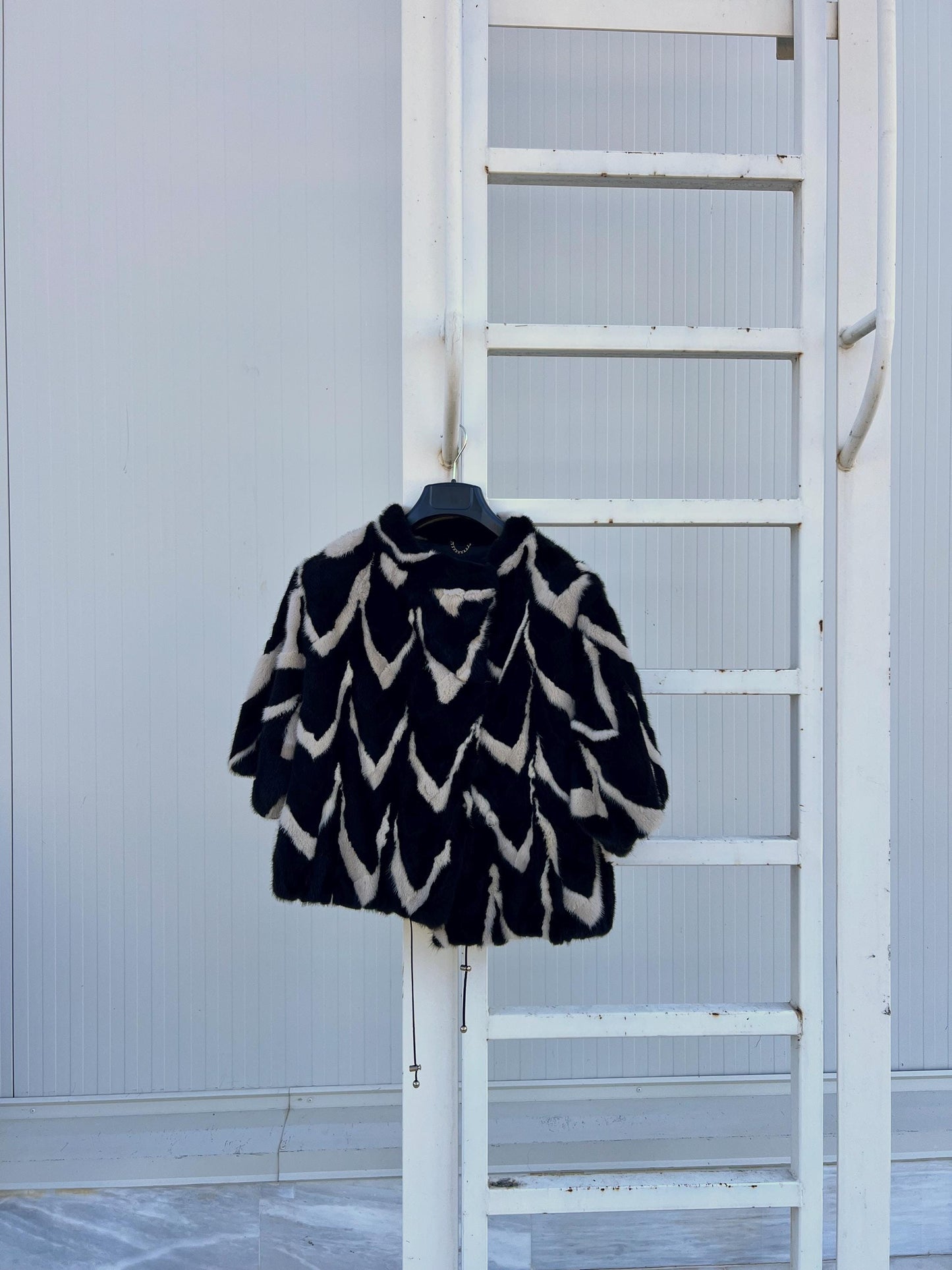 Intarsia Mink Fur Jacket: Beige & Black Genuine Fur Blazer
