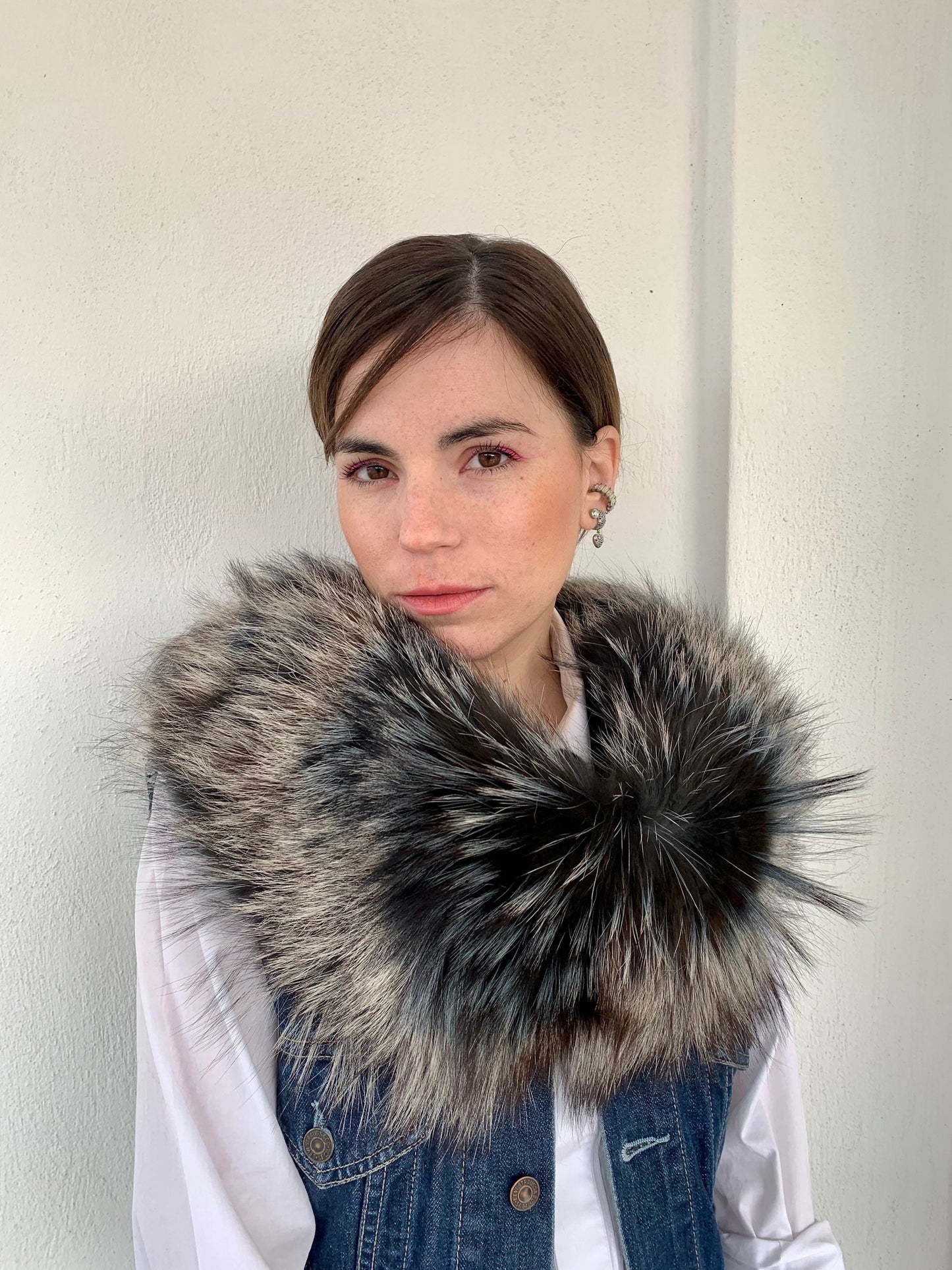 Silver Fox Fur Collar: Genuine Fur Stole, Winter Shawl
