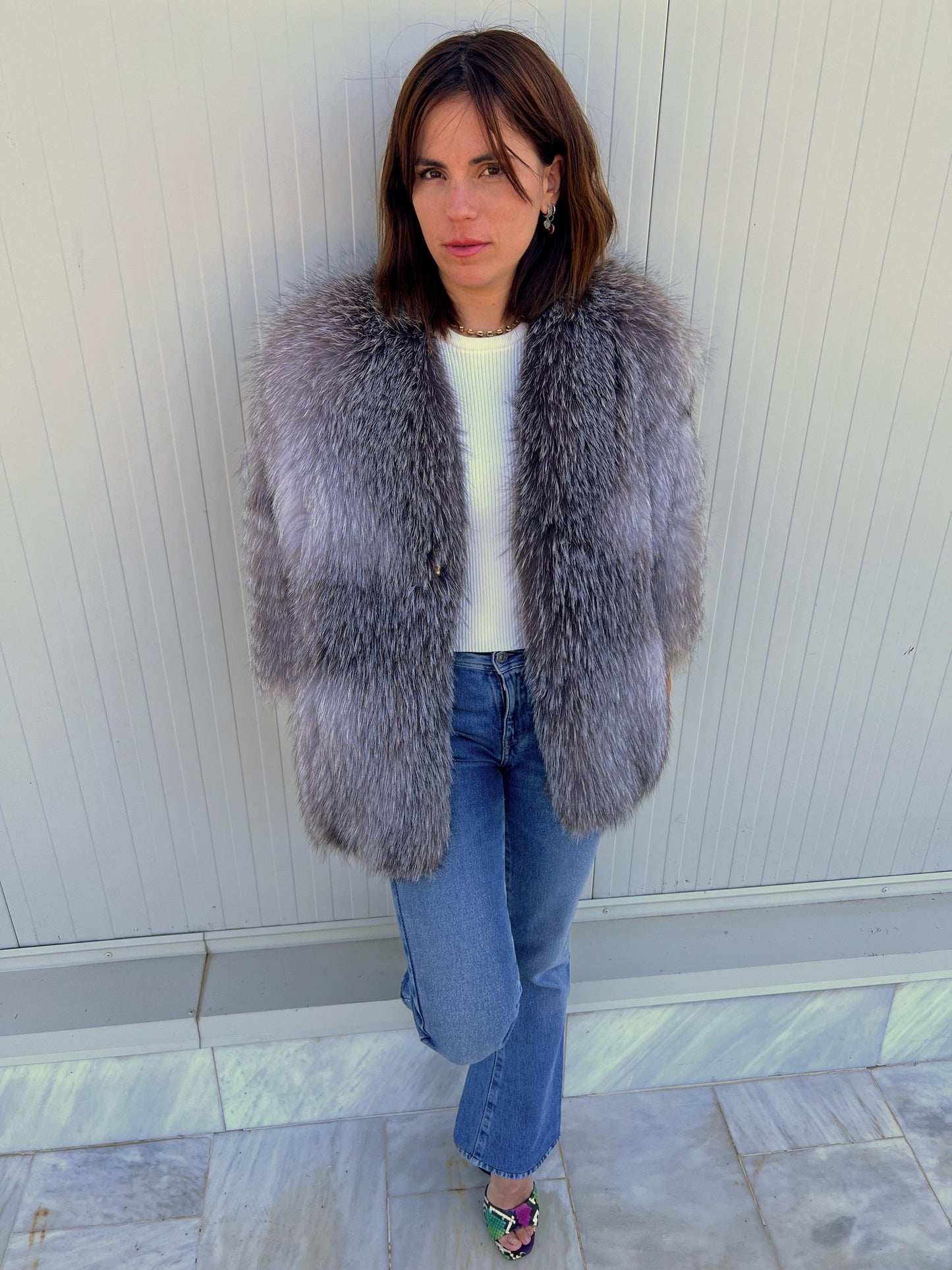Handmade Grey Fox Fur Jacket: Lightweight, Everyday Fluffy Coat